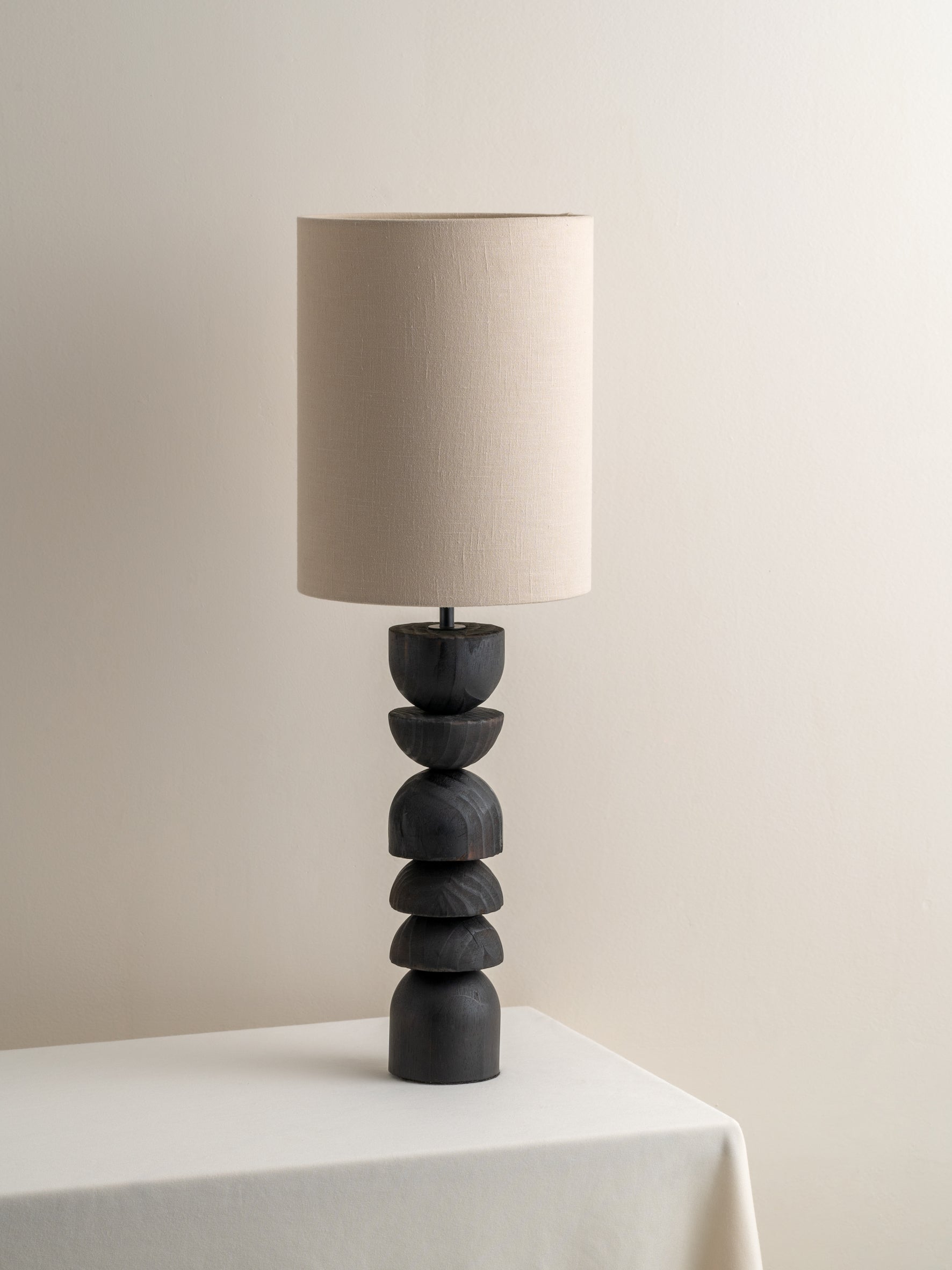 Aska - tall charred wood and natural linen table lamp