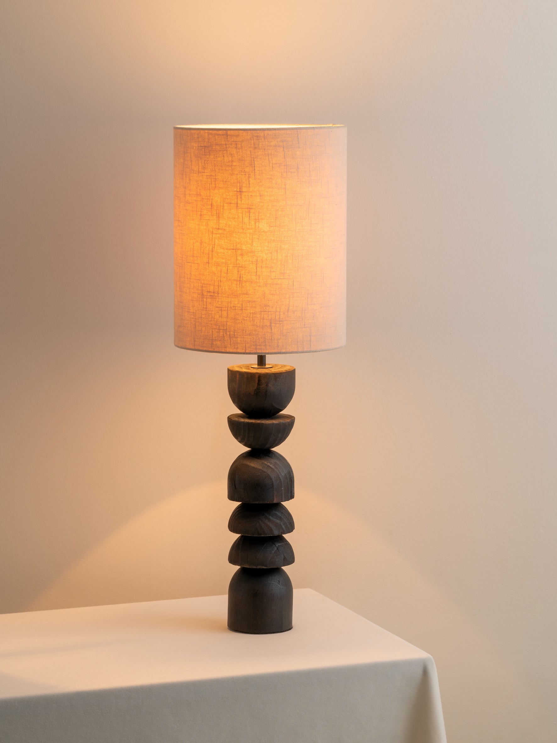 Aska - tall charred wood and natural linen table lamp