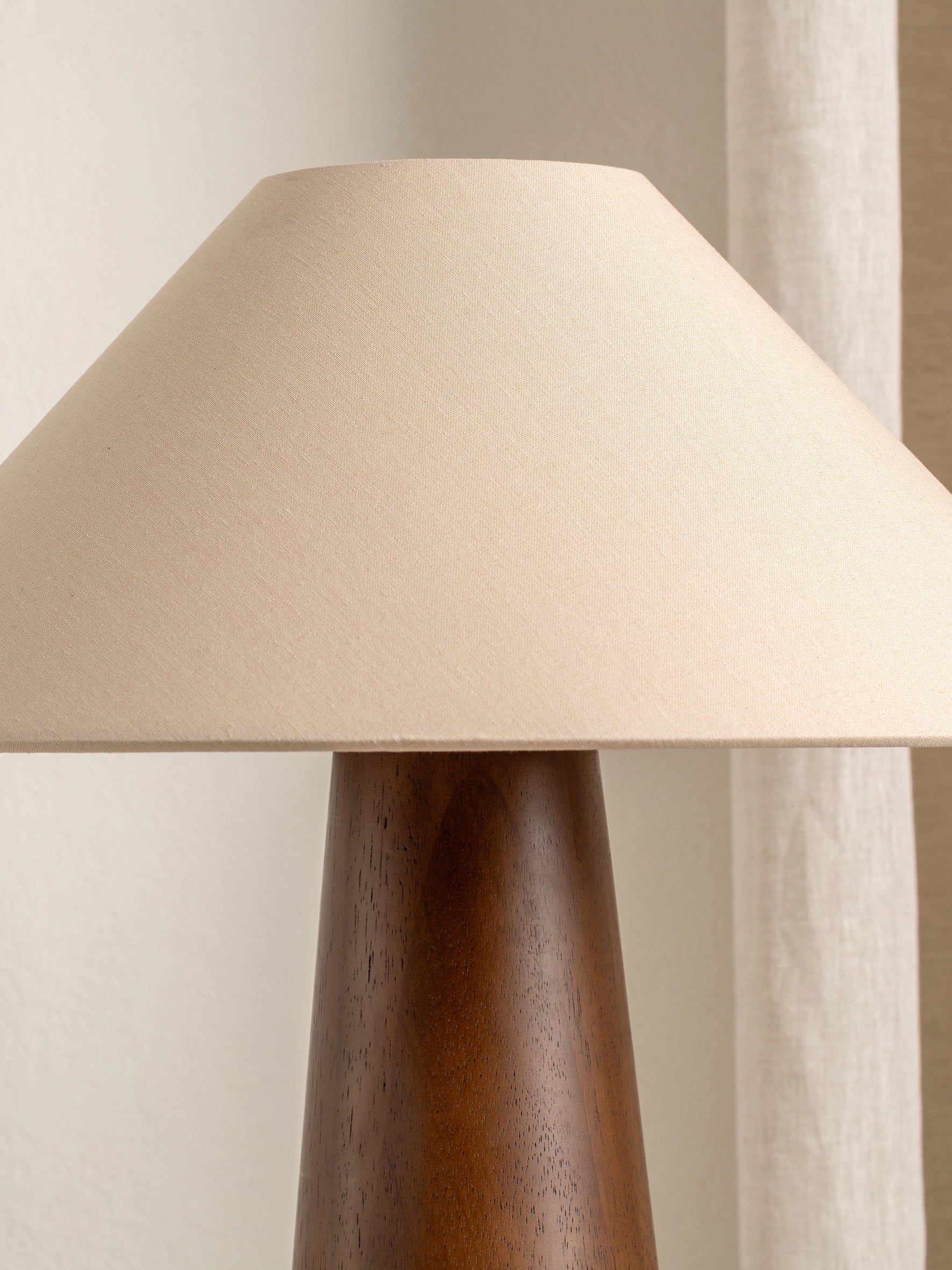 Baneza - aged brass and wood cone table lamp