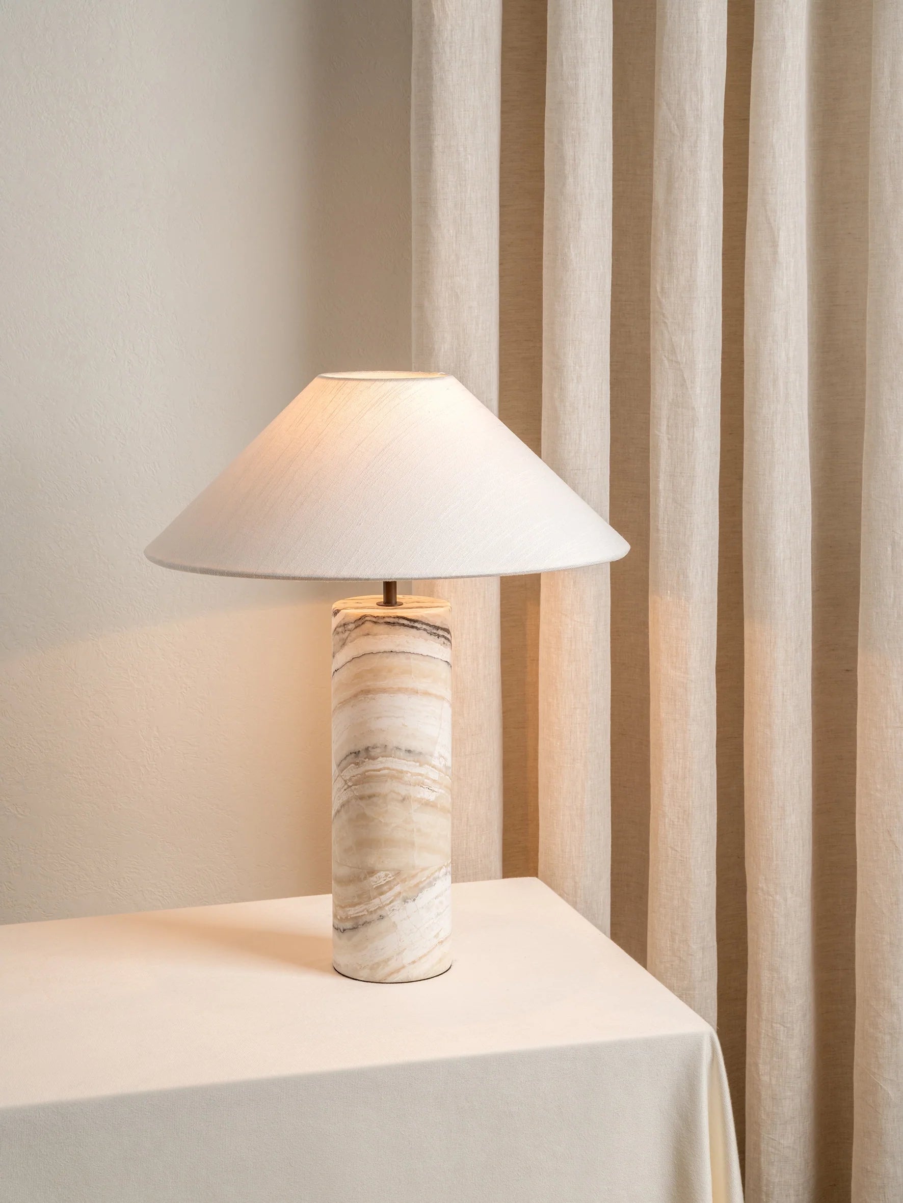 Barola - white Onyx cylinder table lamp