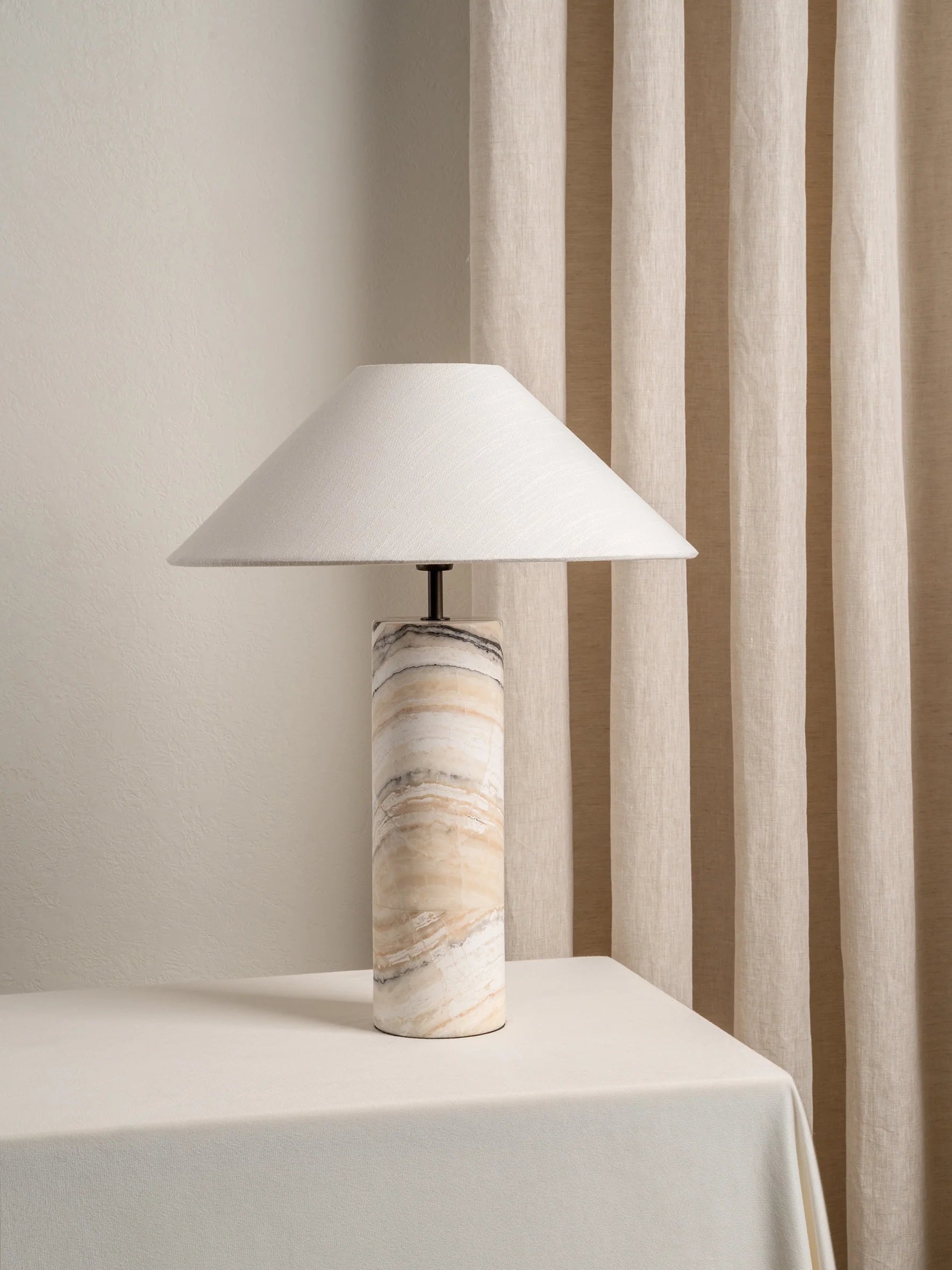 Barola - white Onyx cylinder table lamp