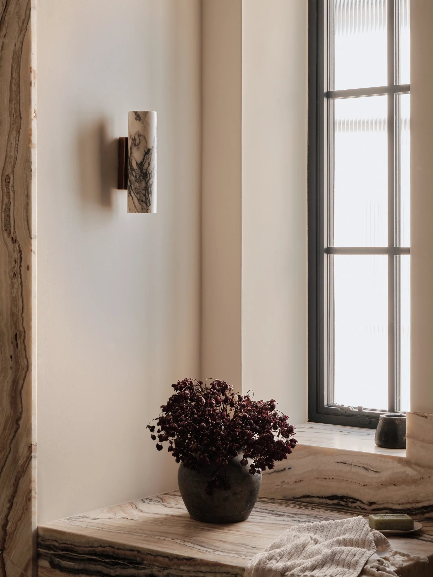 Calla - 2 light Calacatta marble and aged brass wall light