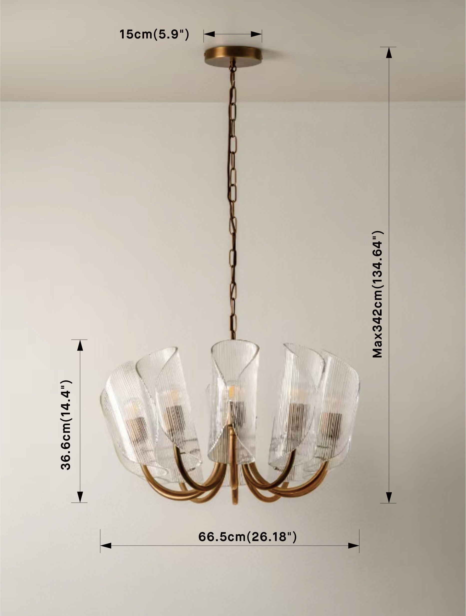 Cannoli - 10 light aged brass and textured glass chandelier