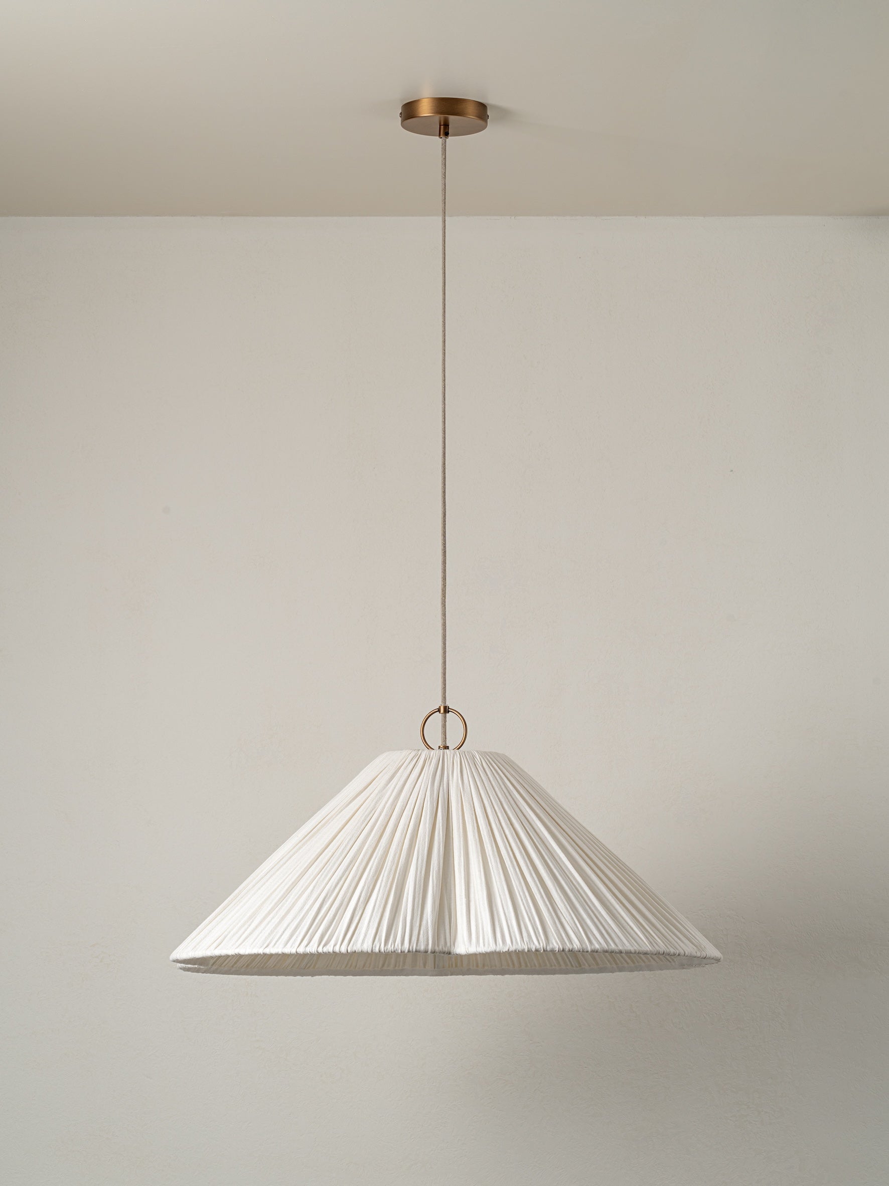 Lindi - aged brass and linen oversized scalloped pendant