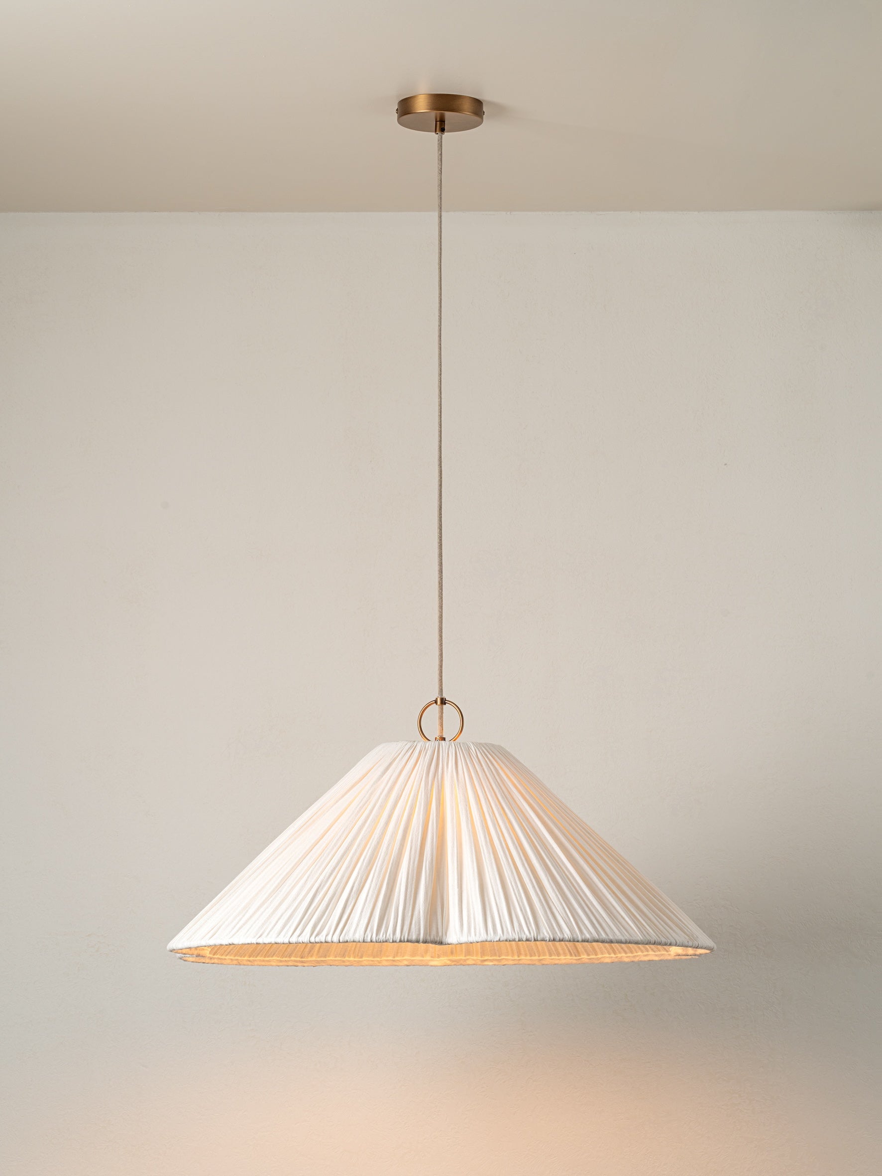 Lindi - aged brass and linen oversized scalloped pendant