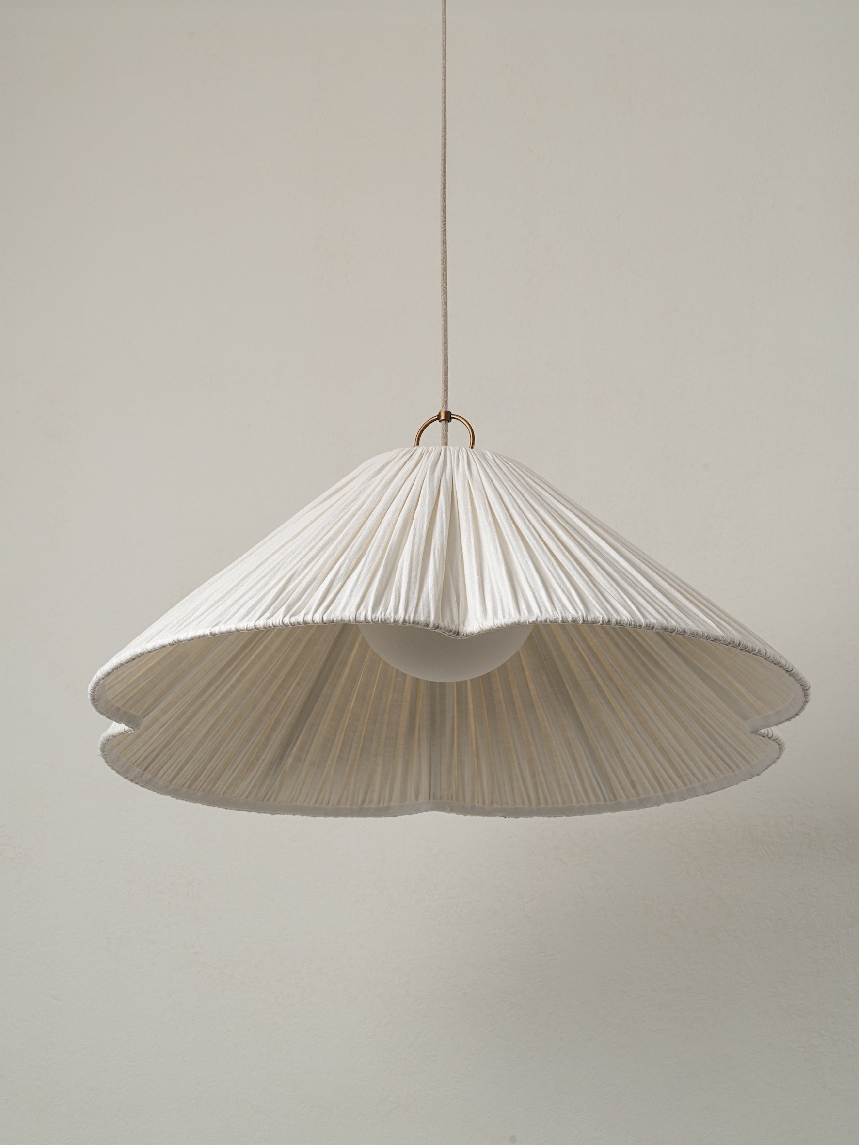 Lindi - aged brass and linen oversized scalloped pendant