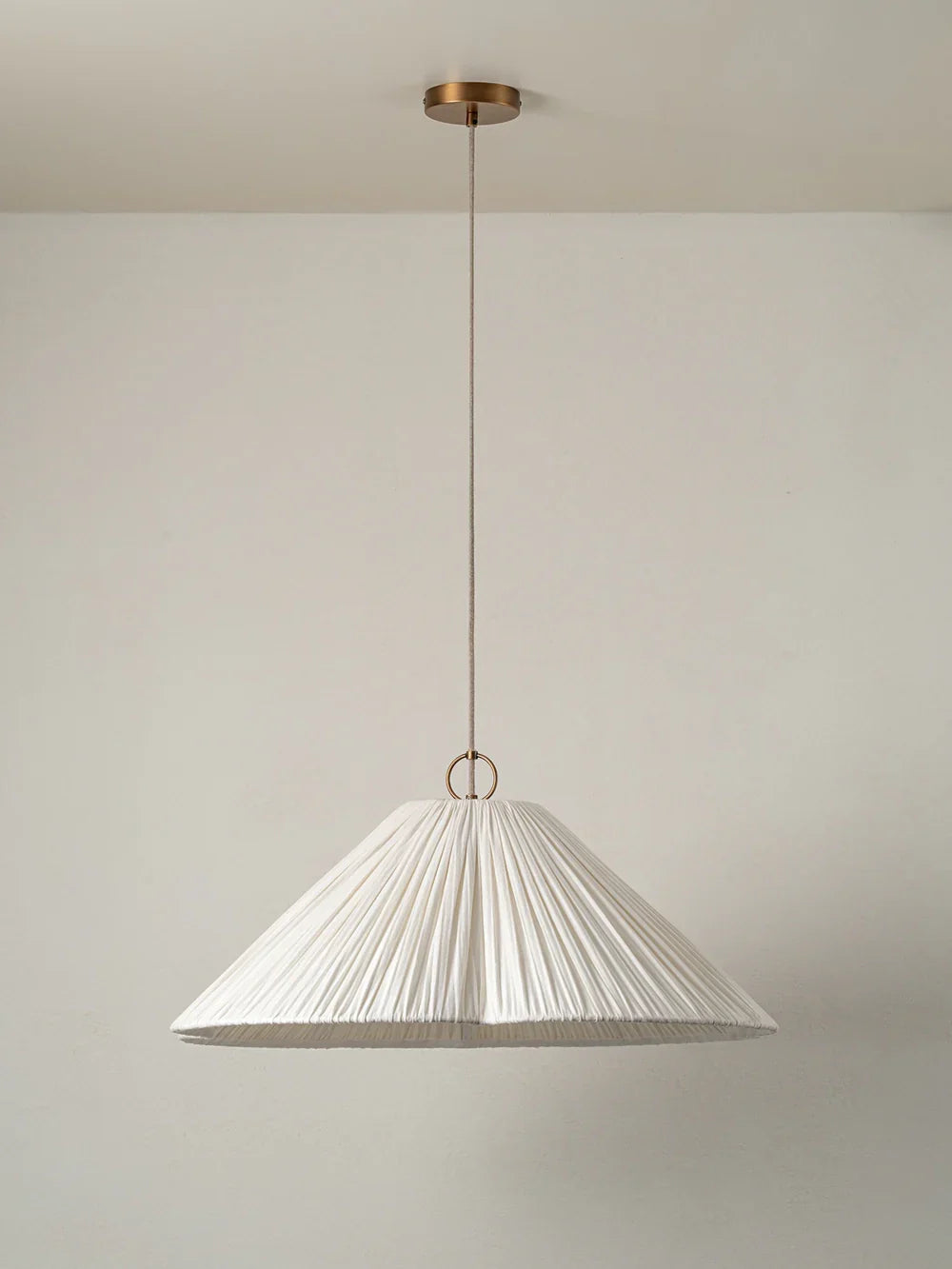 Lindi - aged brass and linen oversized scalloped pendant