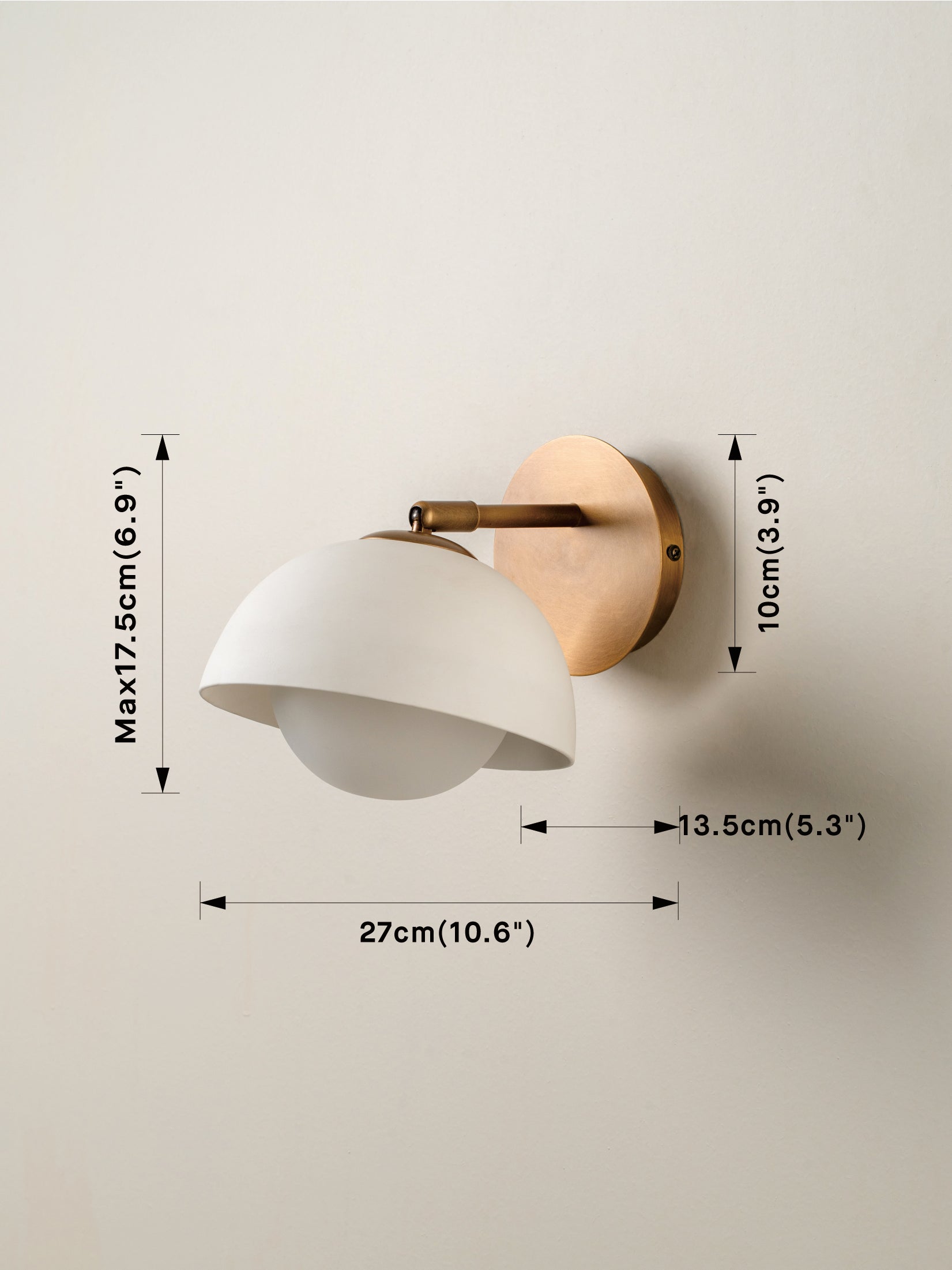 Porsa - 1 light aged brass and warm white porcelain wall light