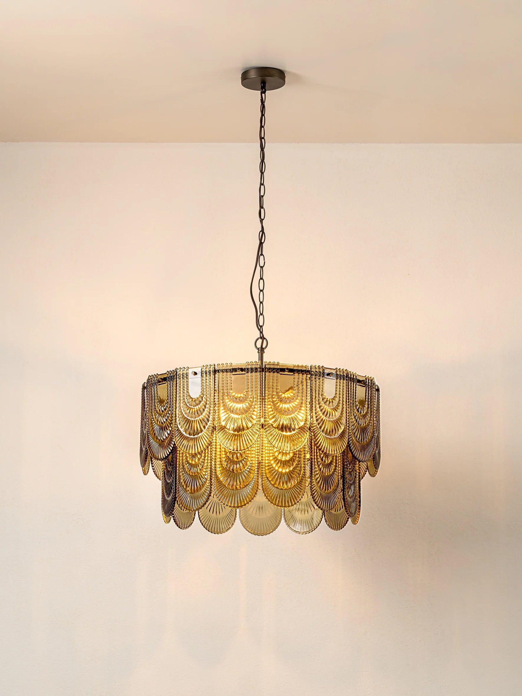 Selmes - 4 light bronze and smoked green glass chandelier