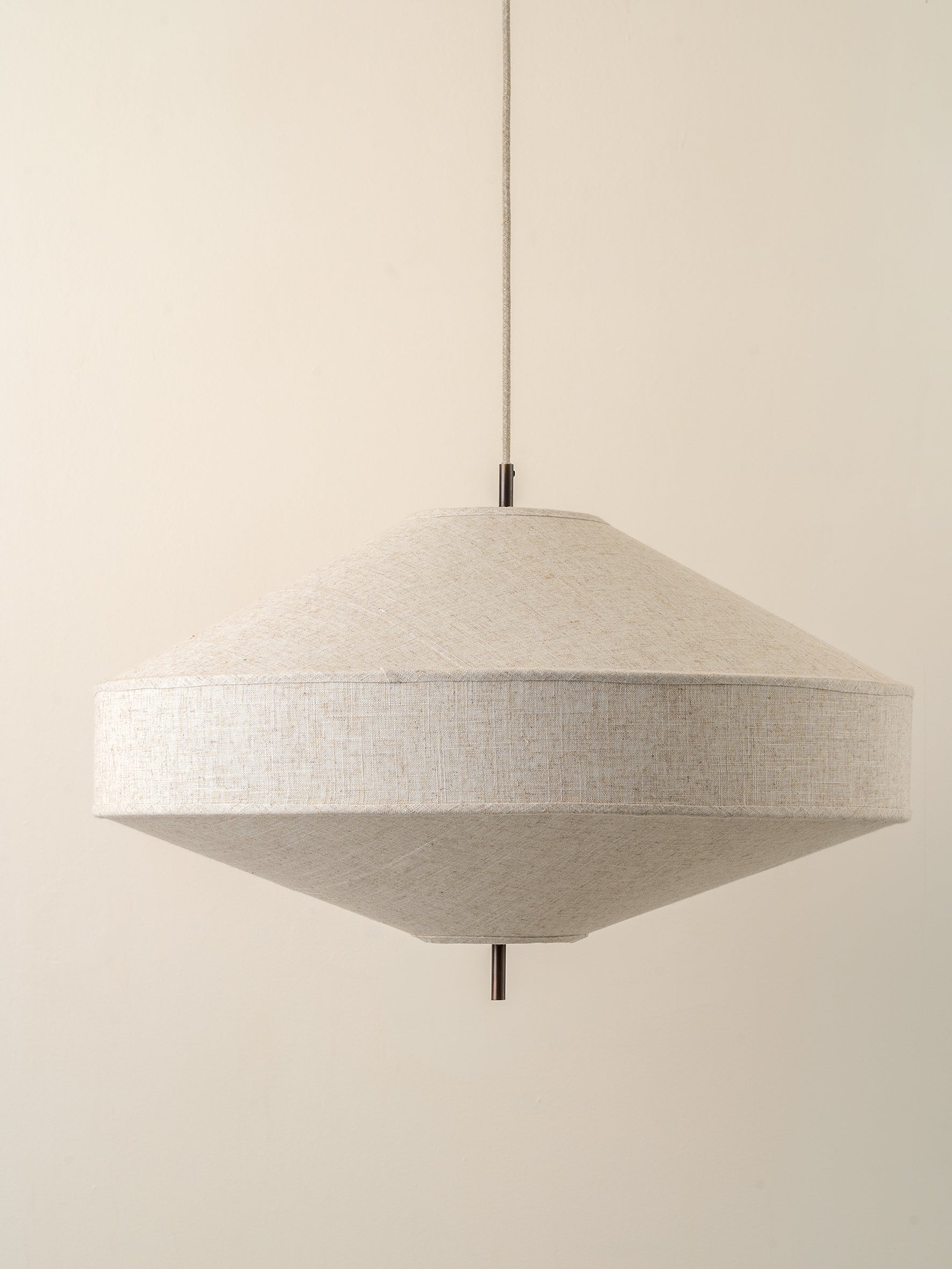 Solara - large dark bronze and layered natural linen pendant