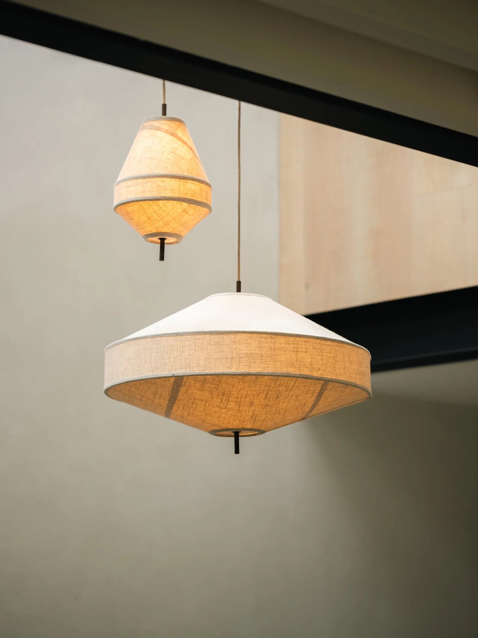 Solara - large dark bronze and layered natural linen pendant