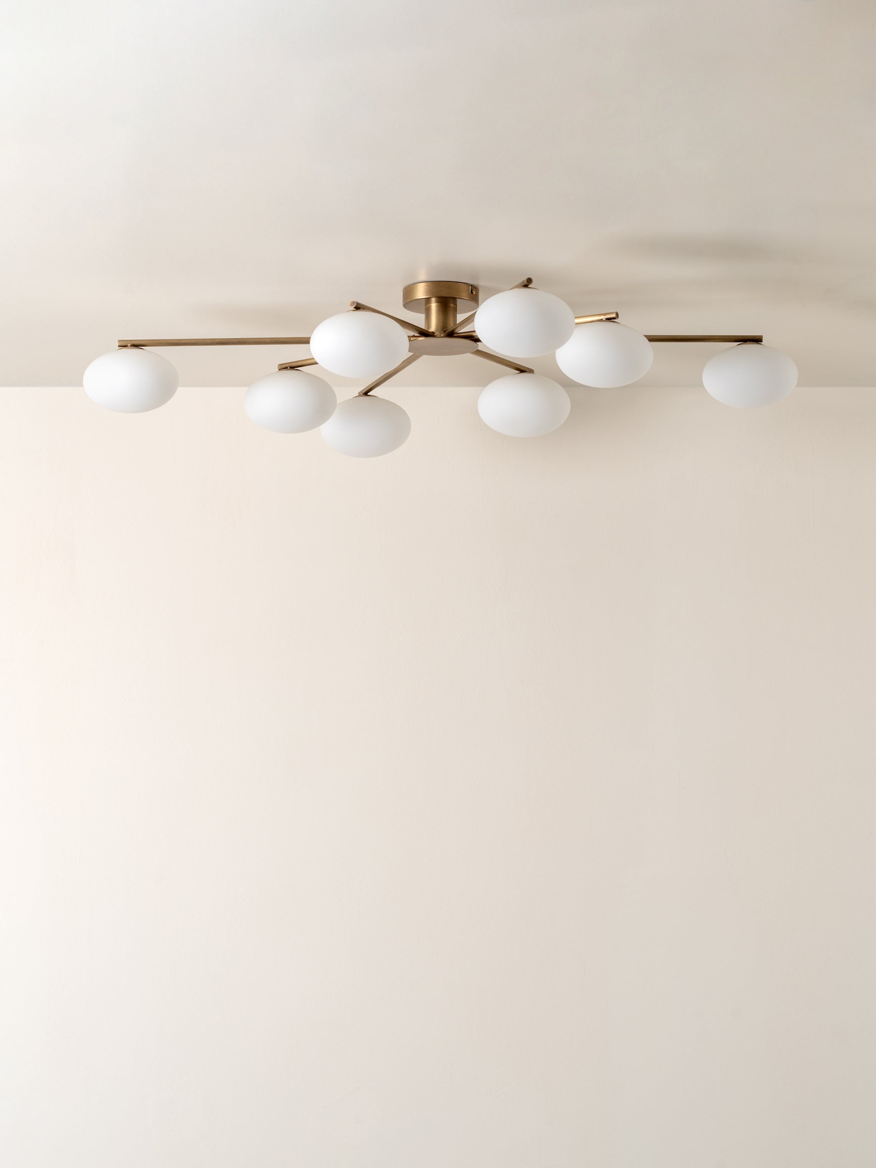 Imperial - 8 light aged brass and opal flush pendant