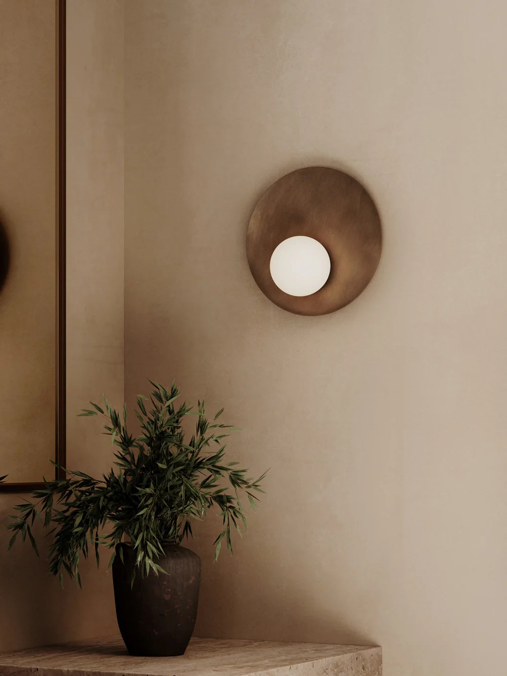 Luna - aged brass and opal disc wall light