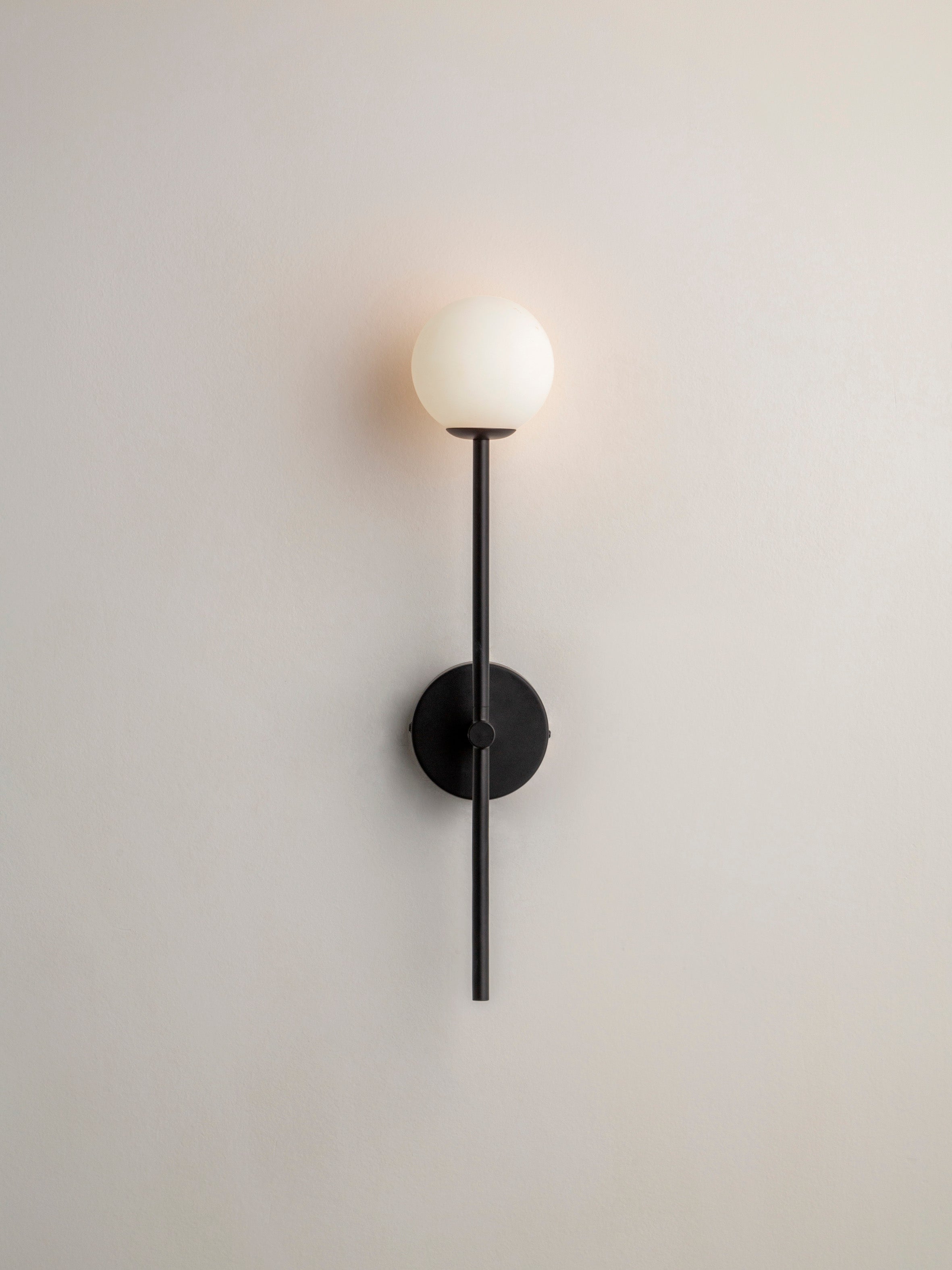 Chelso - matt black and opal wall light