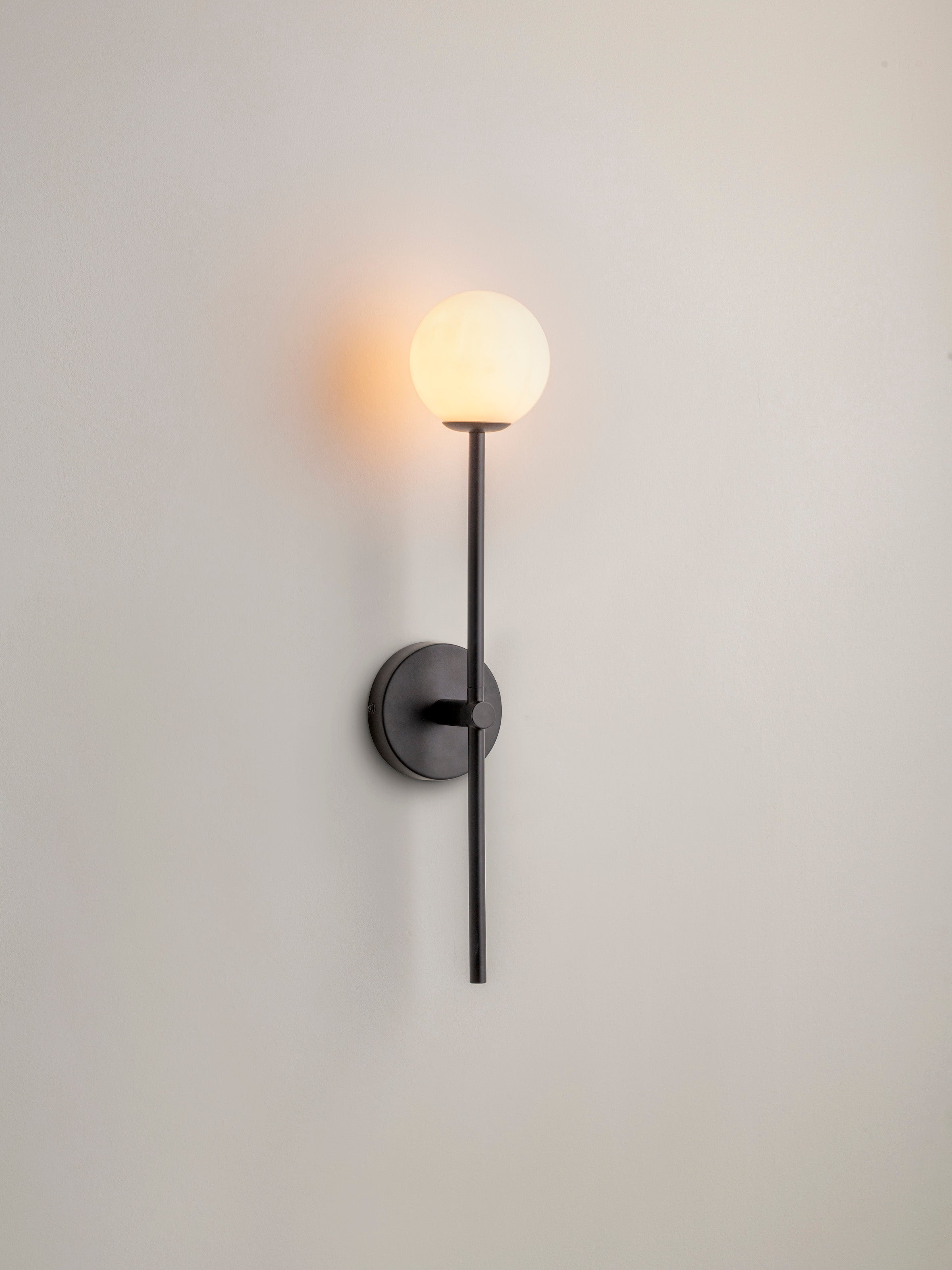 Chelso - matt black and opal wall light