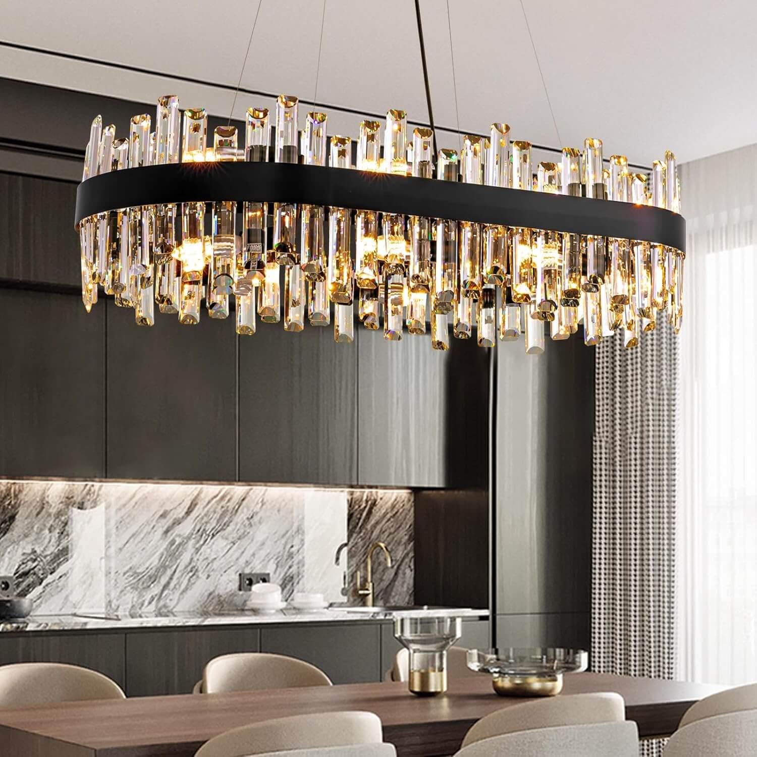 Luxora Modern Black Crystal Chandelier