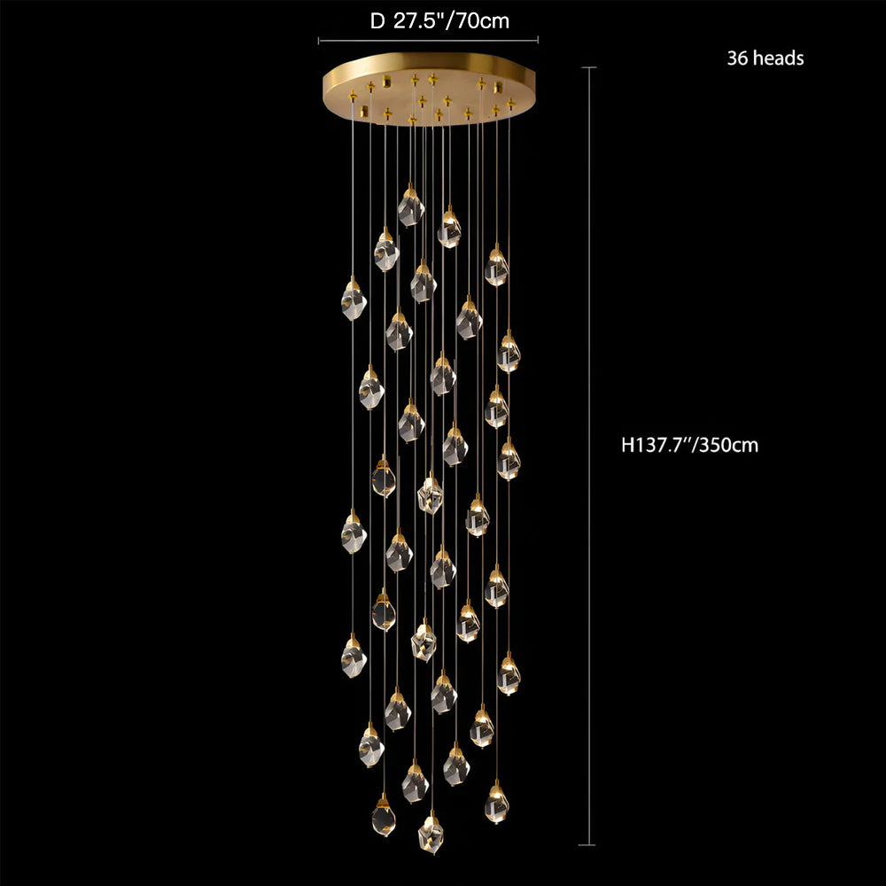 Modern Golden Raindrop Crystal Chandeliers for High Ceilings in Foyer & Living Room