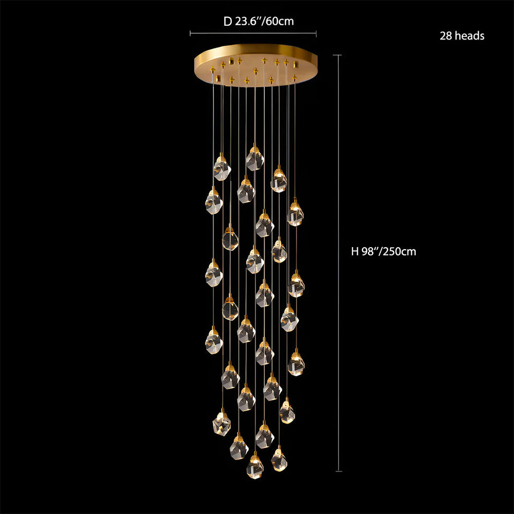 Modern Golden Raindrop Crystal Chandeliers for High Ceilings in Foyer & Living Room