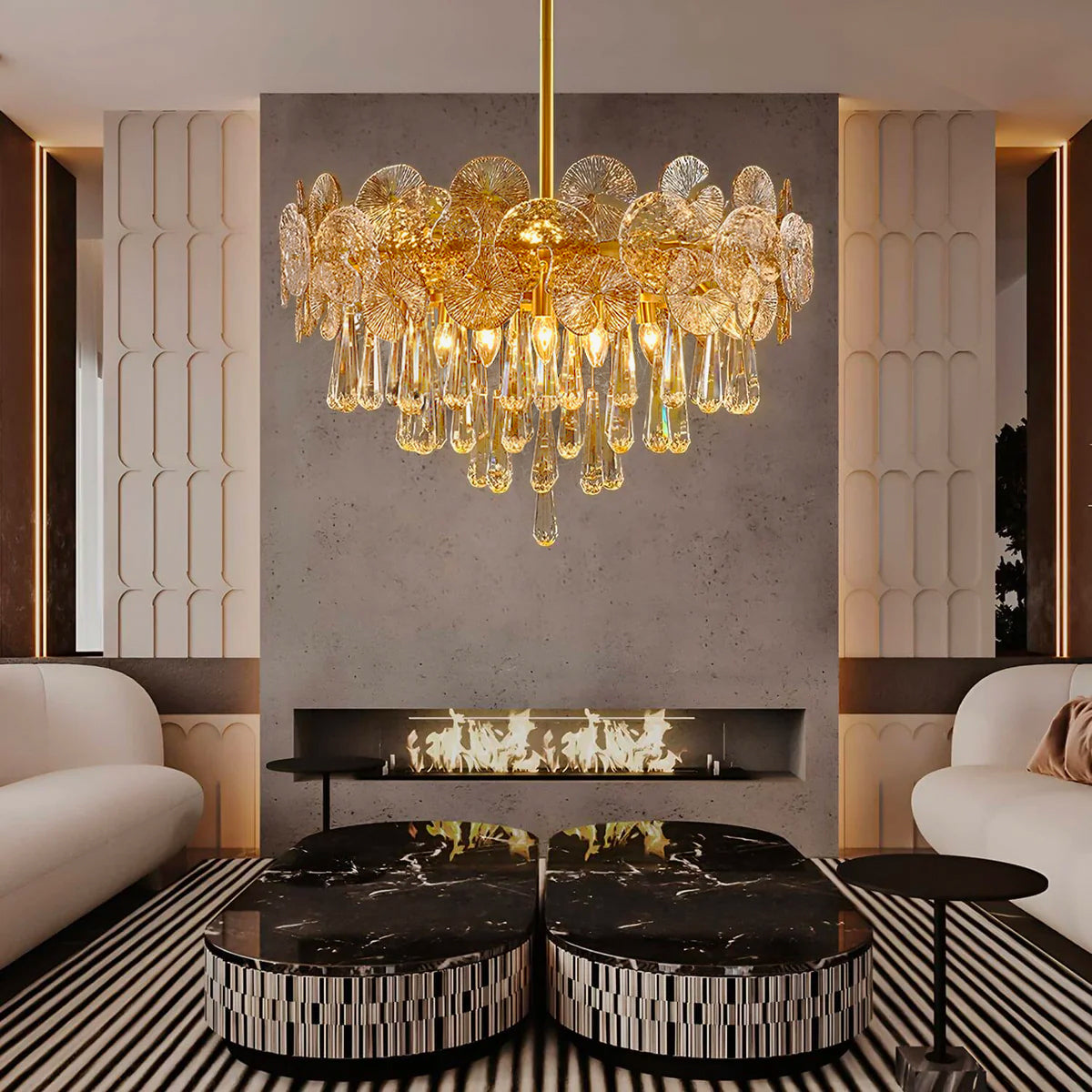 Modern Luxury Gold Glass Chandelier for Living Room