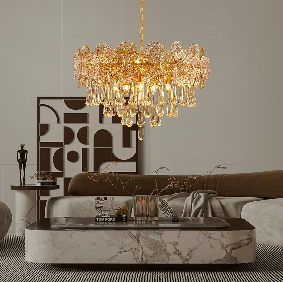 Modern Luxury Gold Glass Chandelier for Living Room