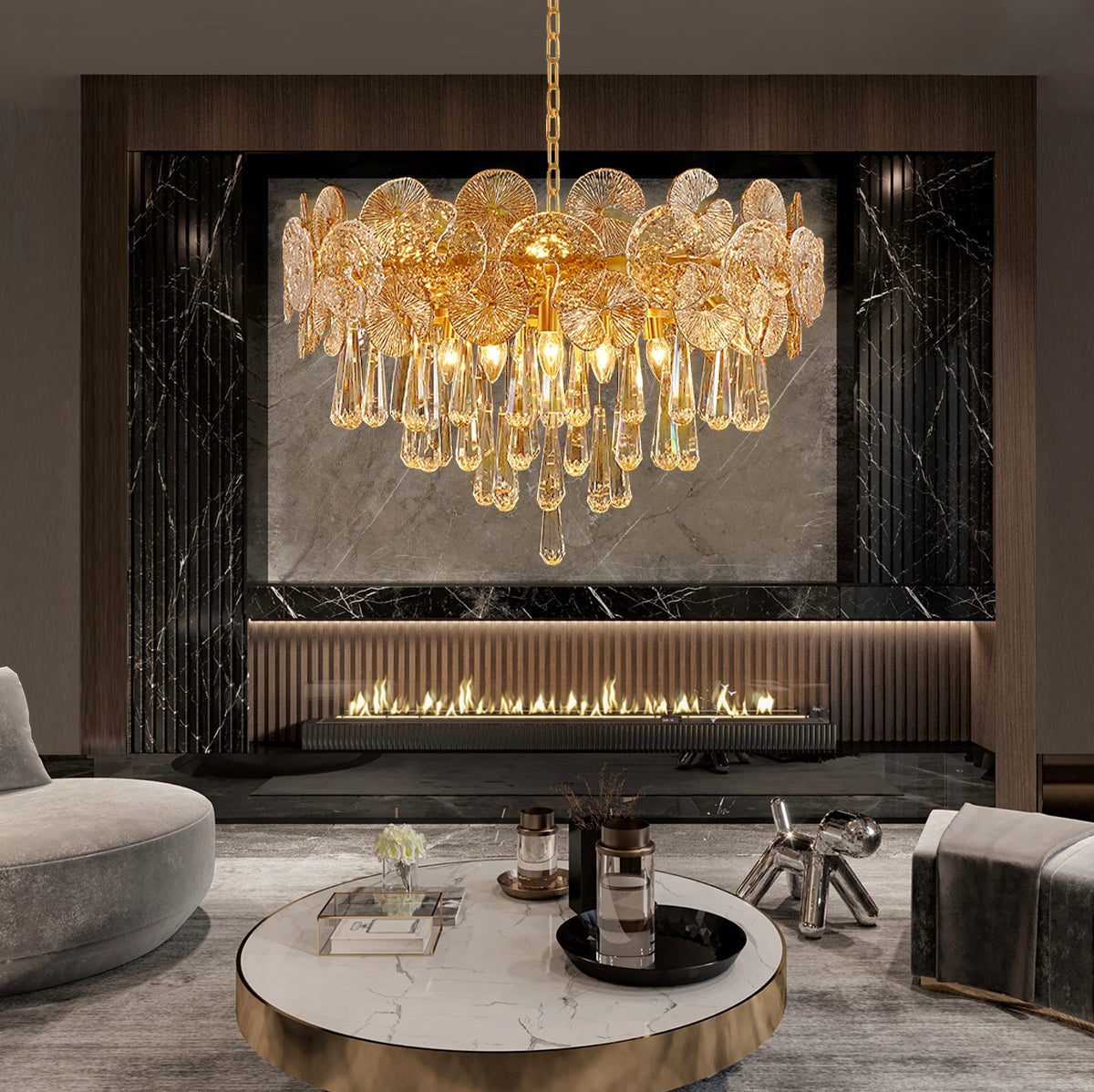 Modern Luxury Gold Glass Chandelier for Living Room