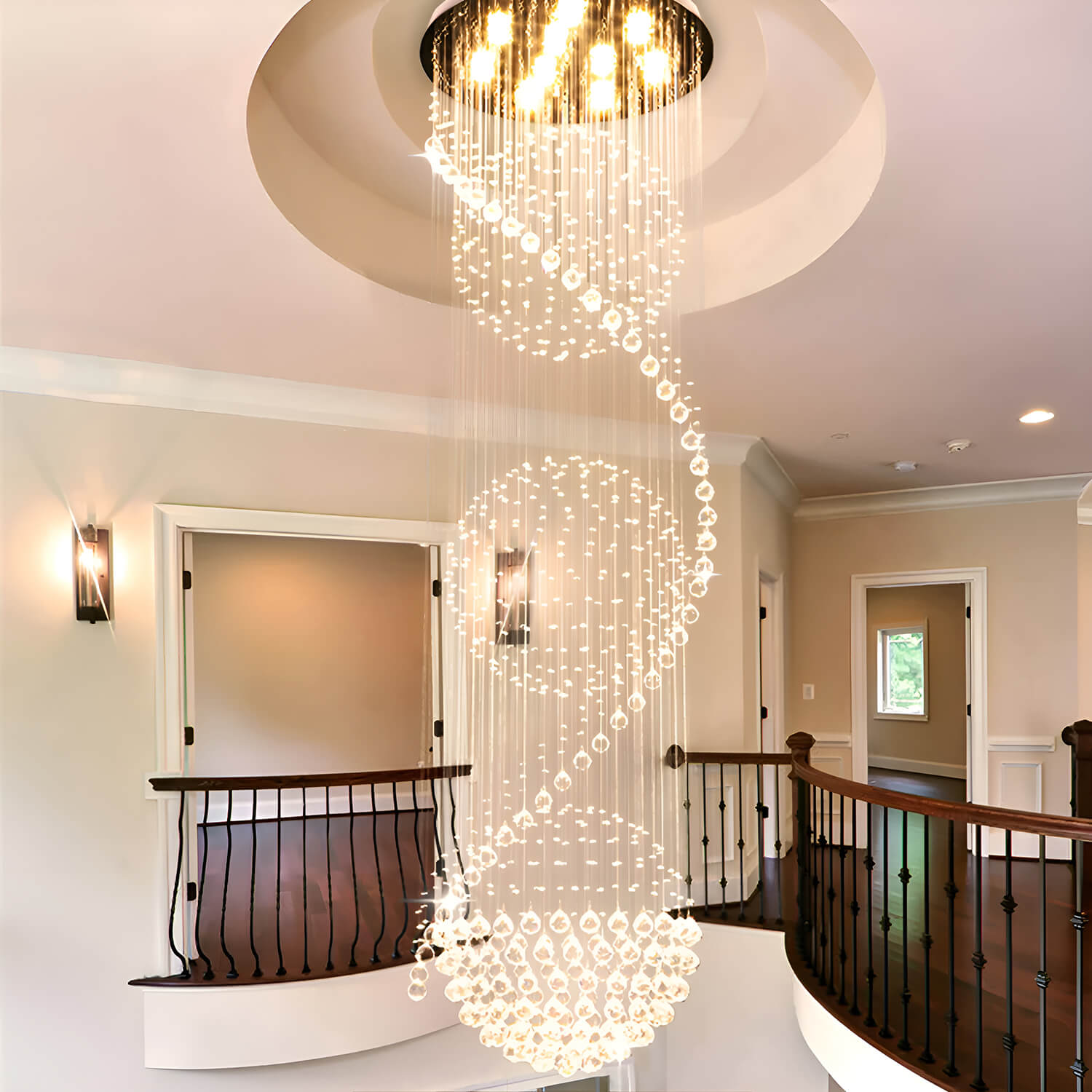 Modern Spiral Three Sphere Raindrop Crystal Chandelier Lighting