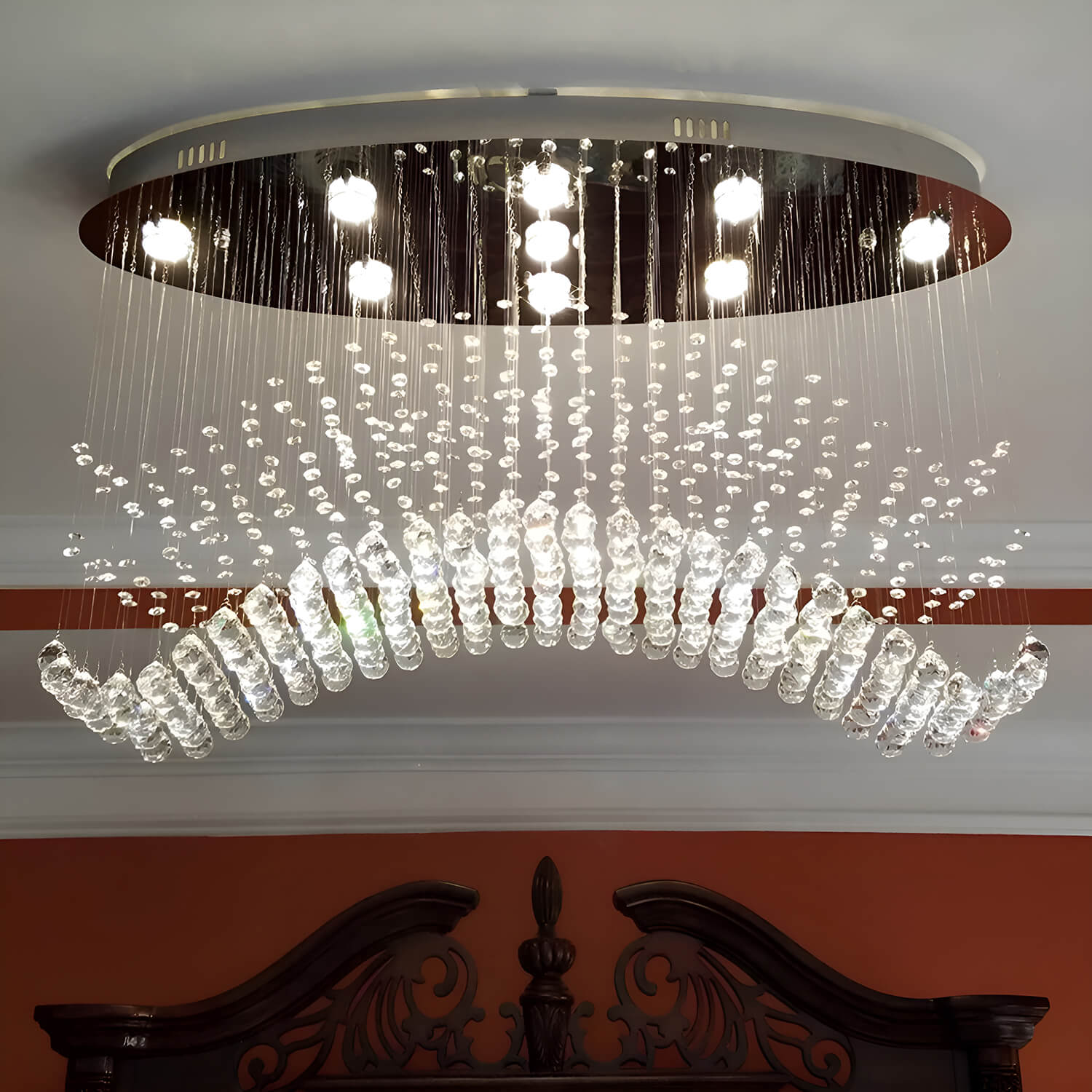 Modern Wave Rain Drop Clear Crystal Chandelier - Oval Ceiling Light