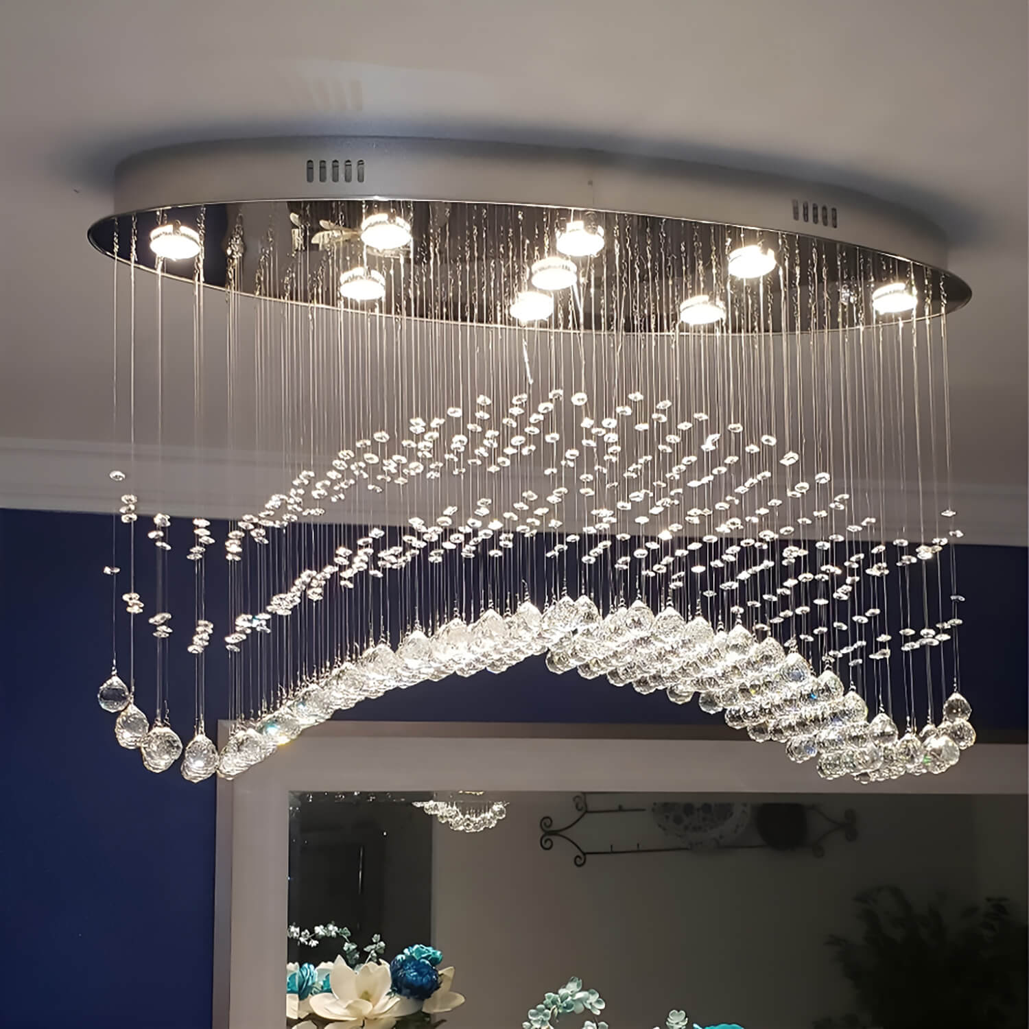 Modern Wave Rain Drop Clear Crystal Chandelier - Oval Ceiling Light