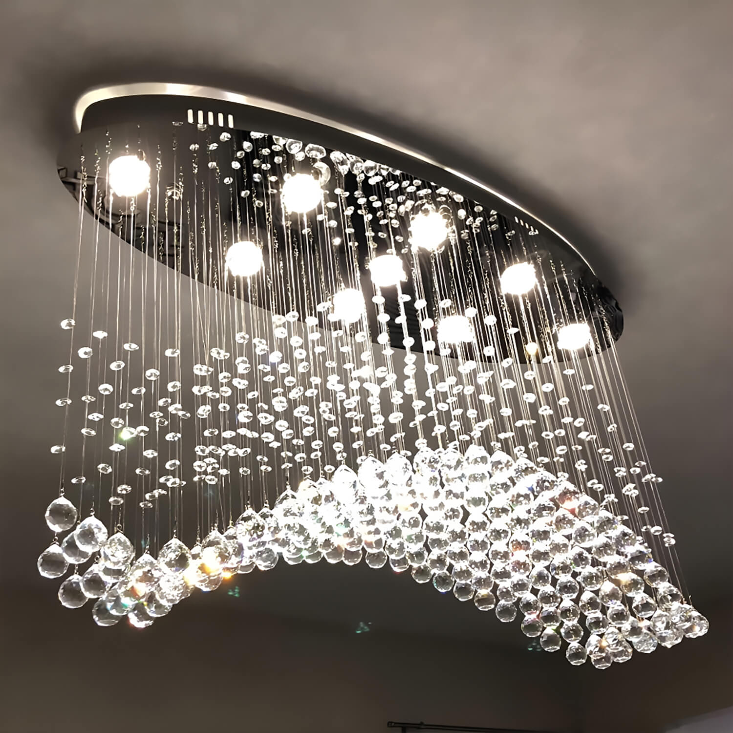 Modern Wave Rain Drop Clear Crystal Chandelier - Oval Ceiling Light