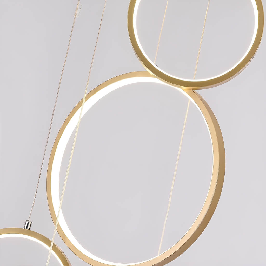 Multi Gold LED Ring Chandelier Staircase Pendant Light