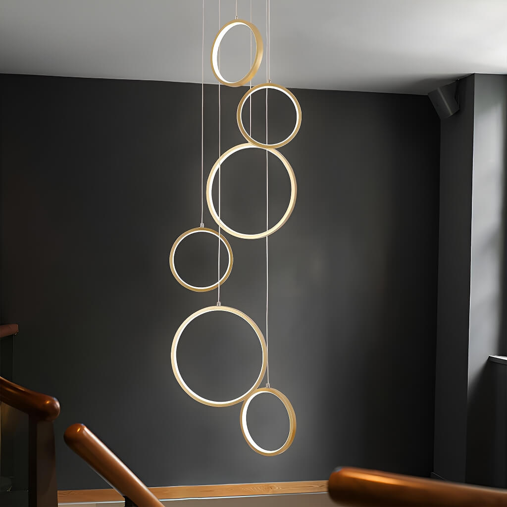 Multi Gold LED Ring Chandelier Staircase Pendant Light