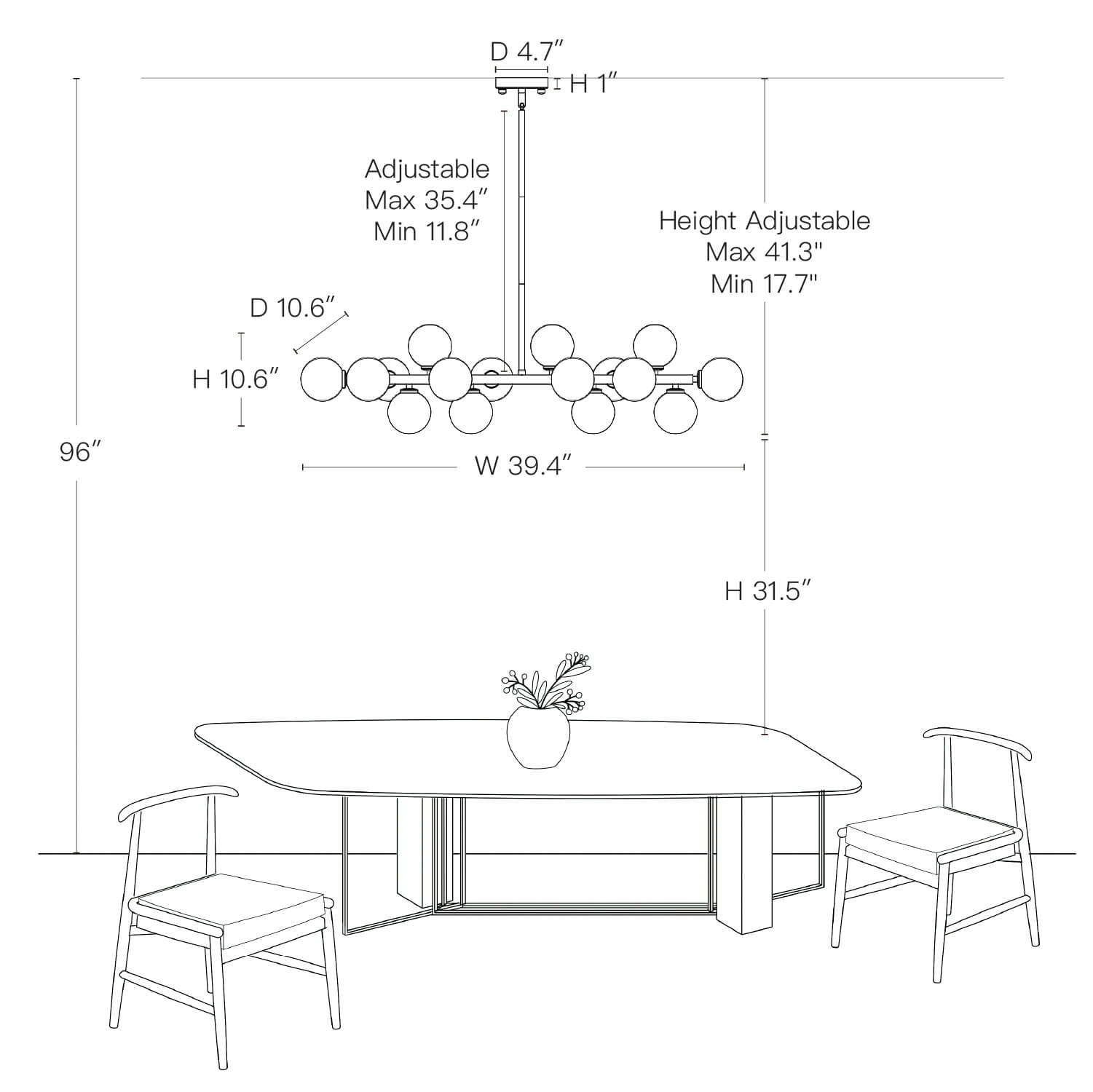 Nebula Gray Bubble Linear Chandelier