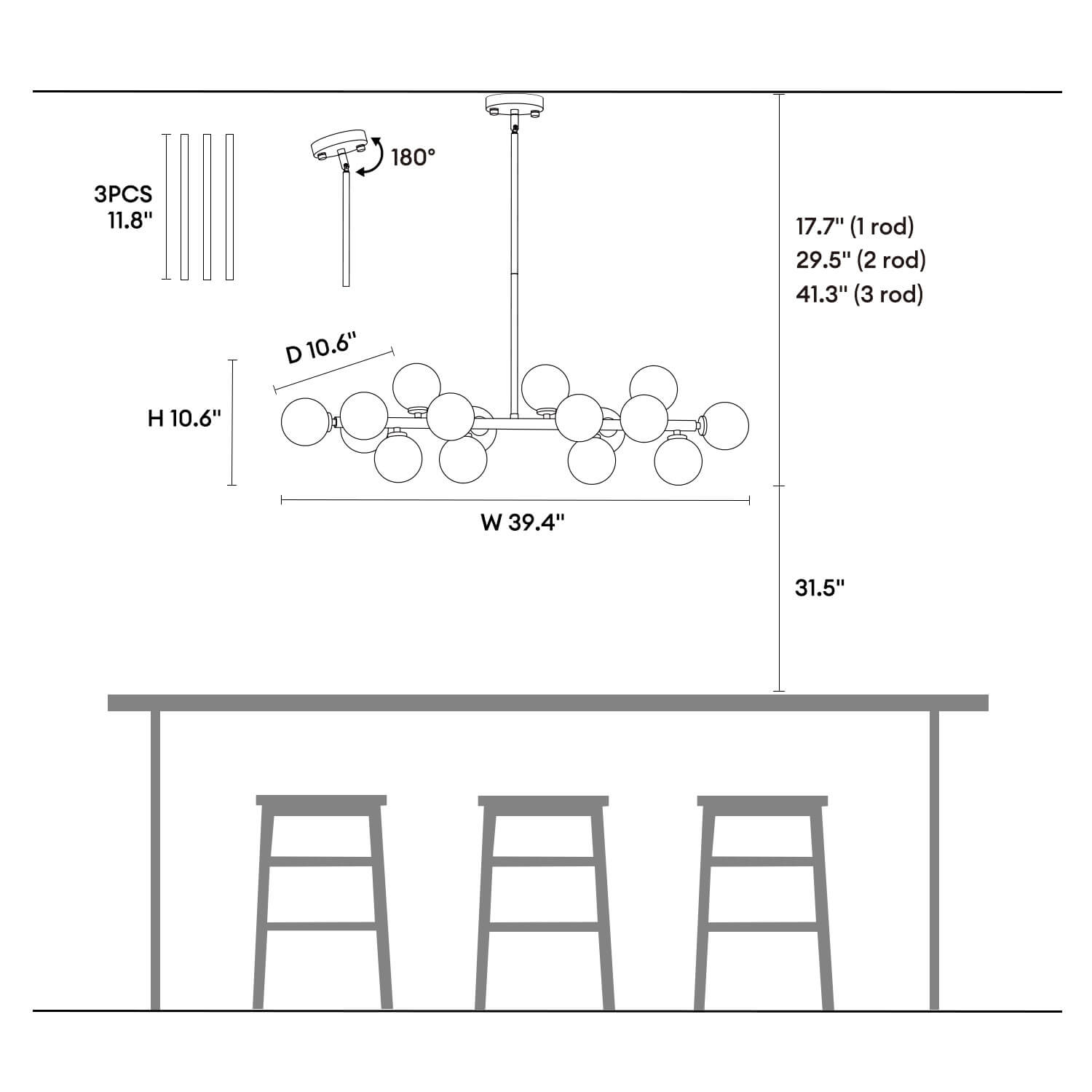 Nebula Gray Bubble Linear Chandelier