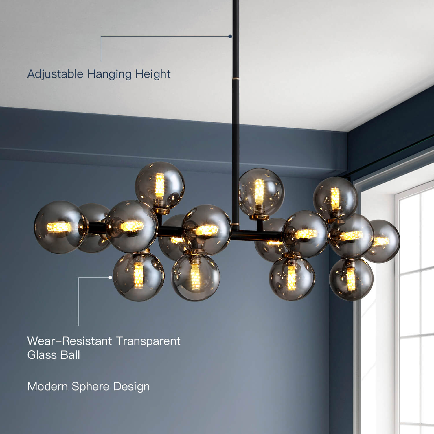 Nebula Gray Bubble Linear Chandelier