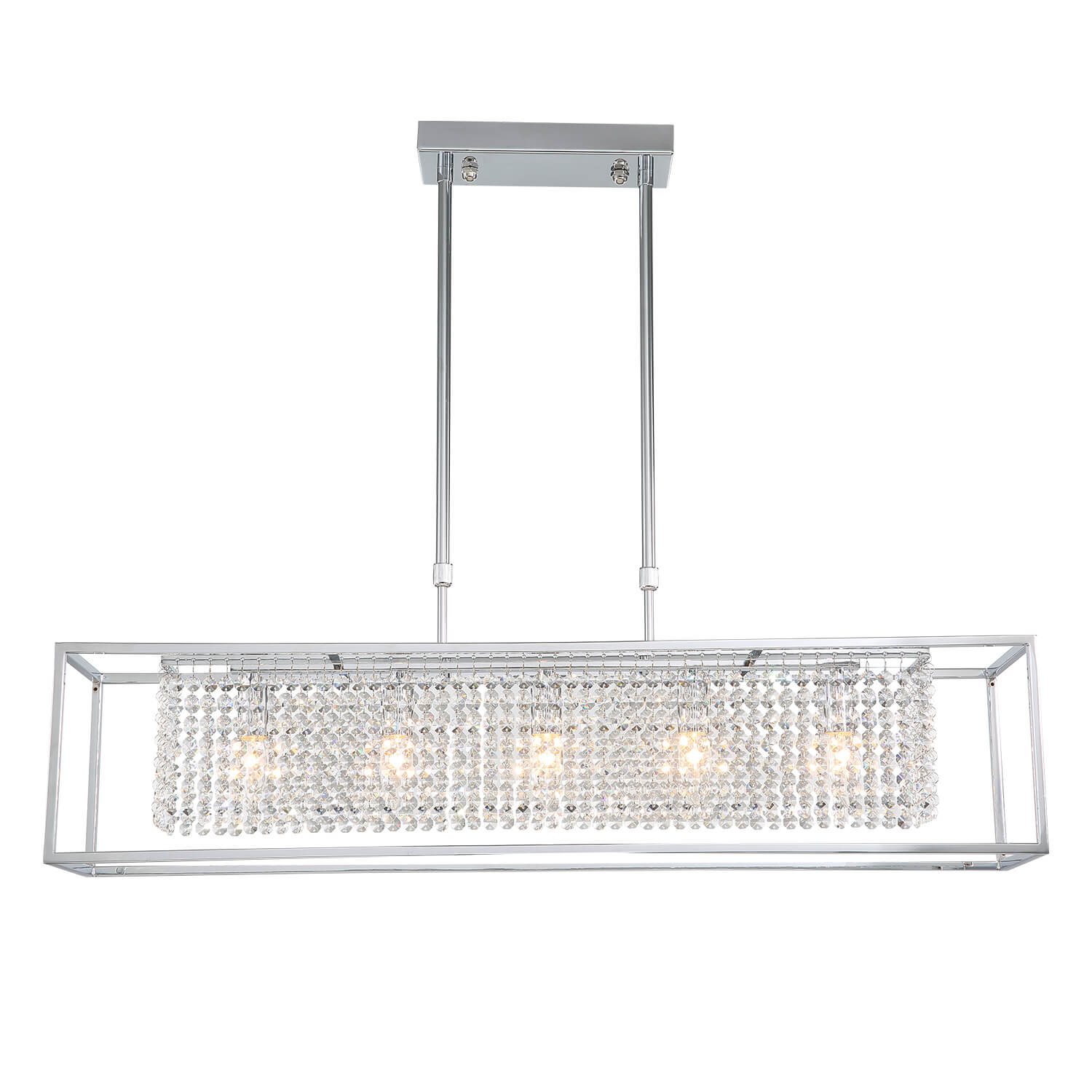 Modern Rectangular Chrome Frame Pendant Light