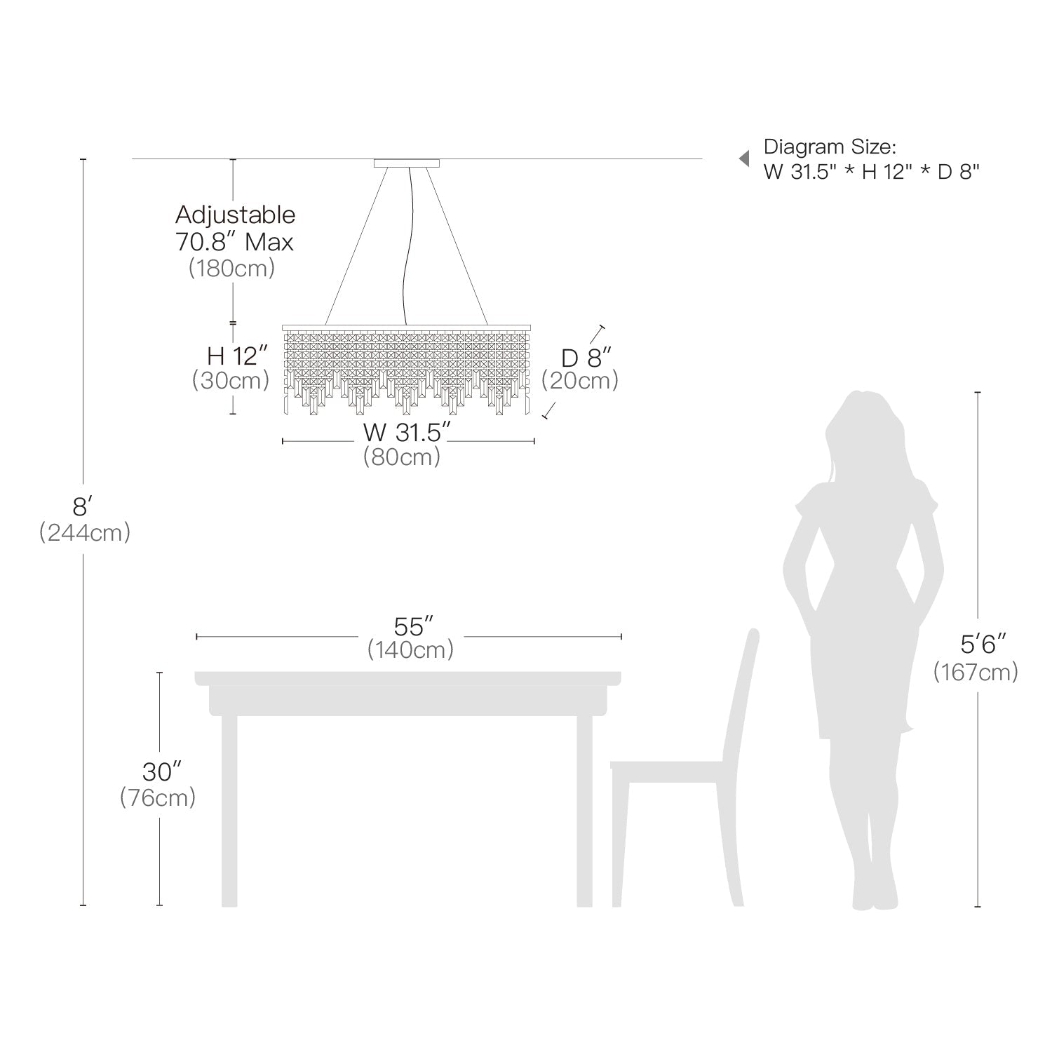 Rectangular Crystal Chandelier With Linear Design - Dining Room