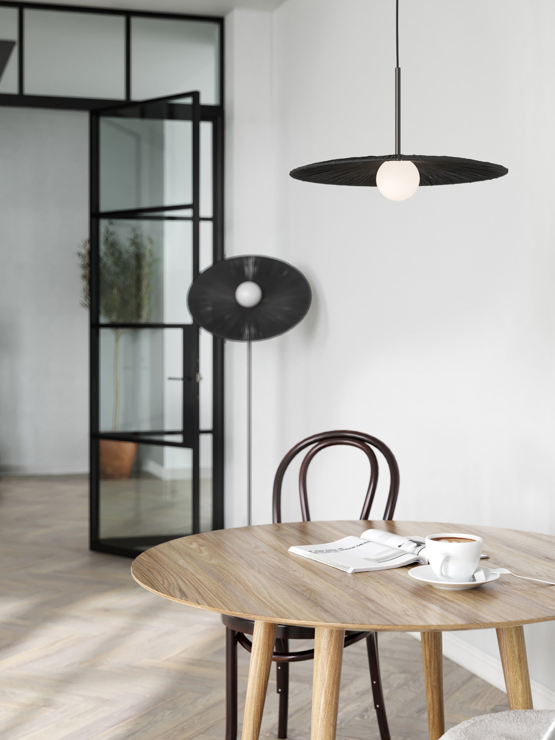 Ridotti - 1 light matt black raffia pendant