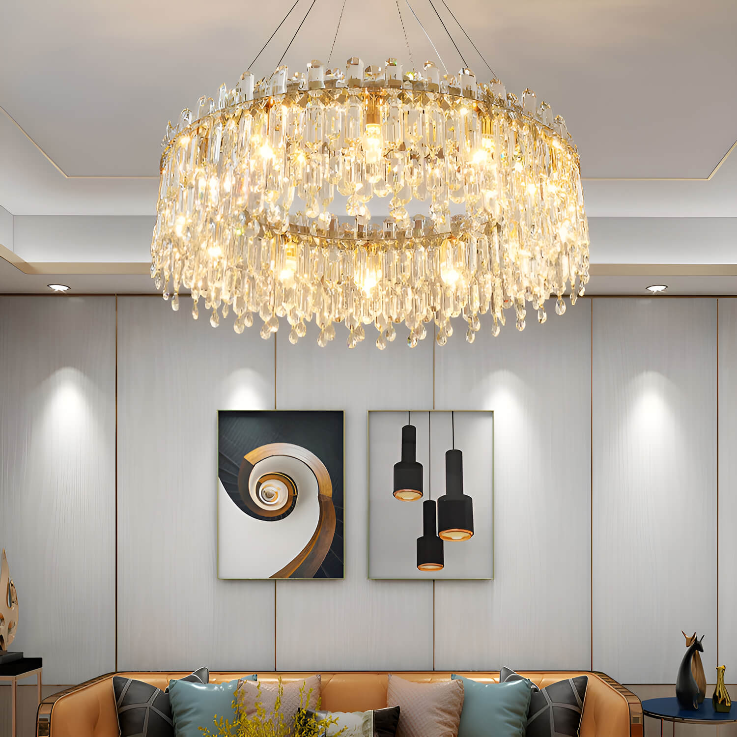 Round Linear Crystal Chandelier