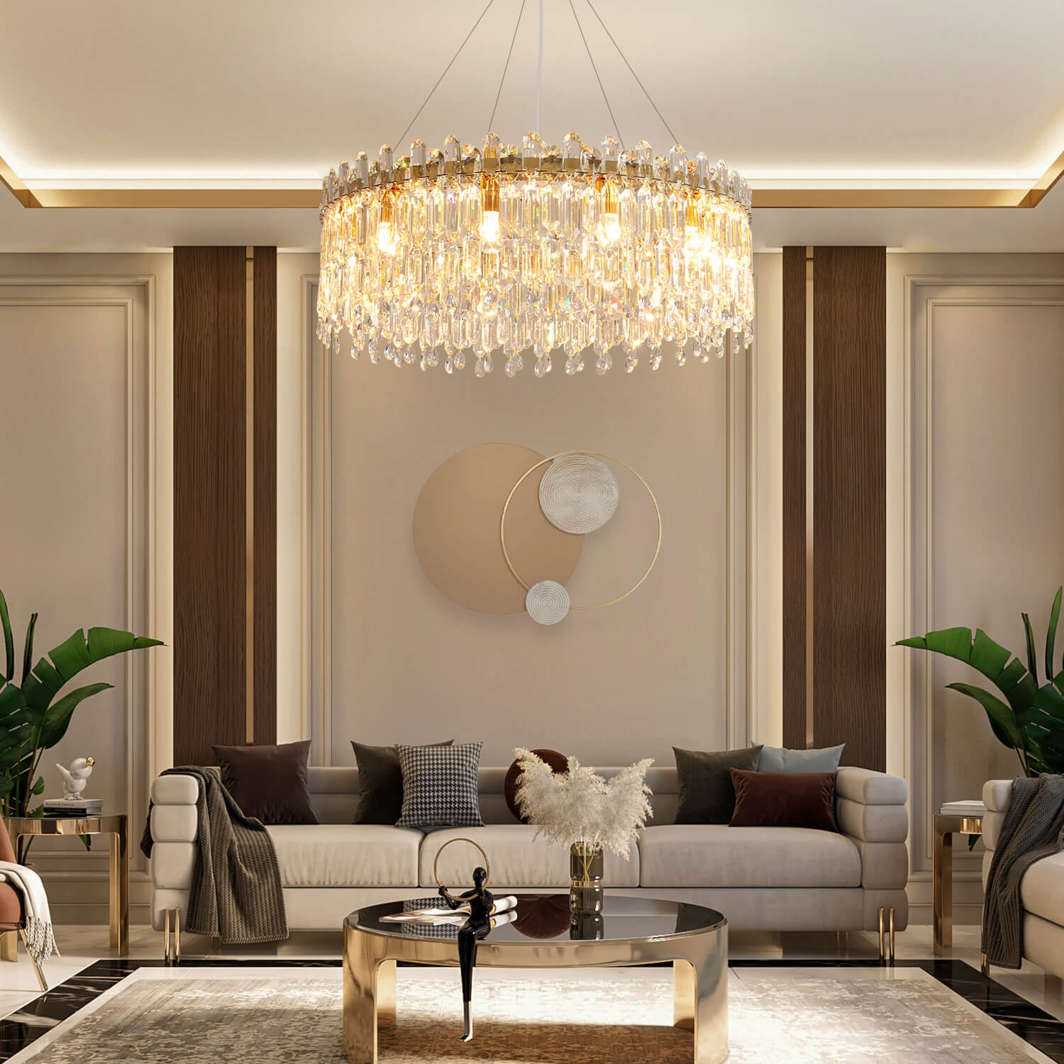 Round Linear Crystal Chandelier