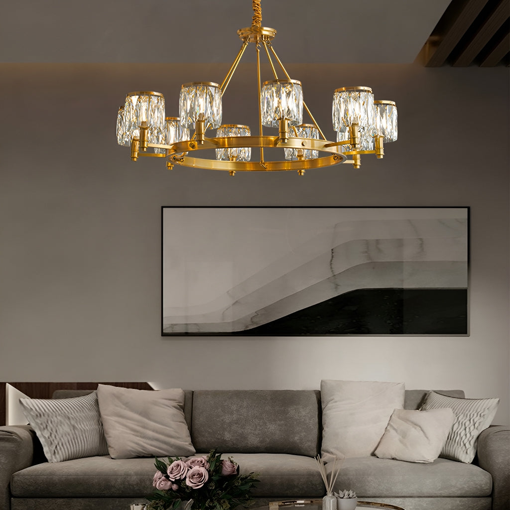 Round Modern Rustic Crystal Brass Chandelier