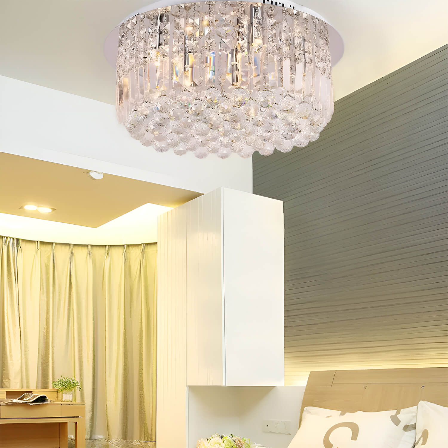 Round Shaped Raindrop Crystal Chandelier Ceiling Lights