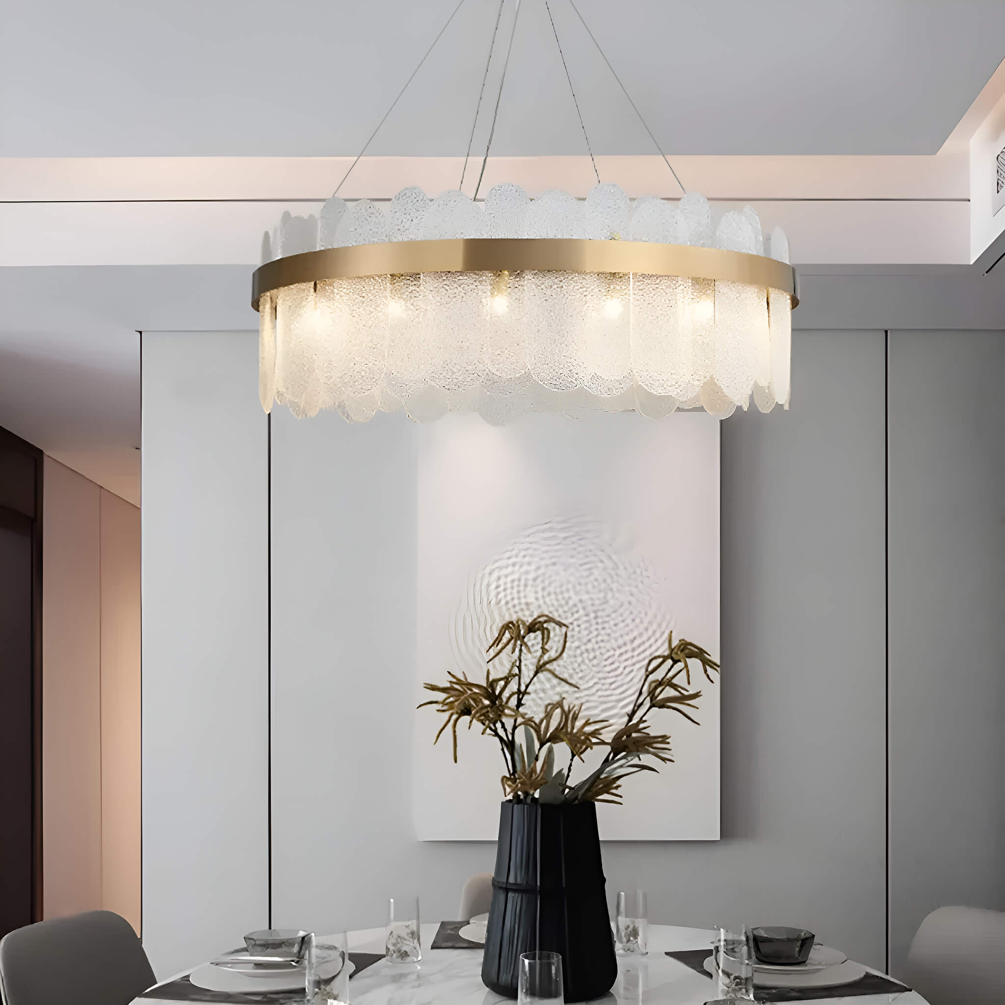 Round Tiered Clear Glass Chandelier