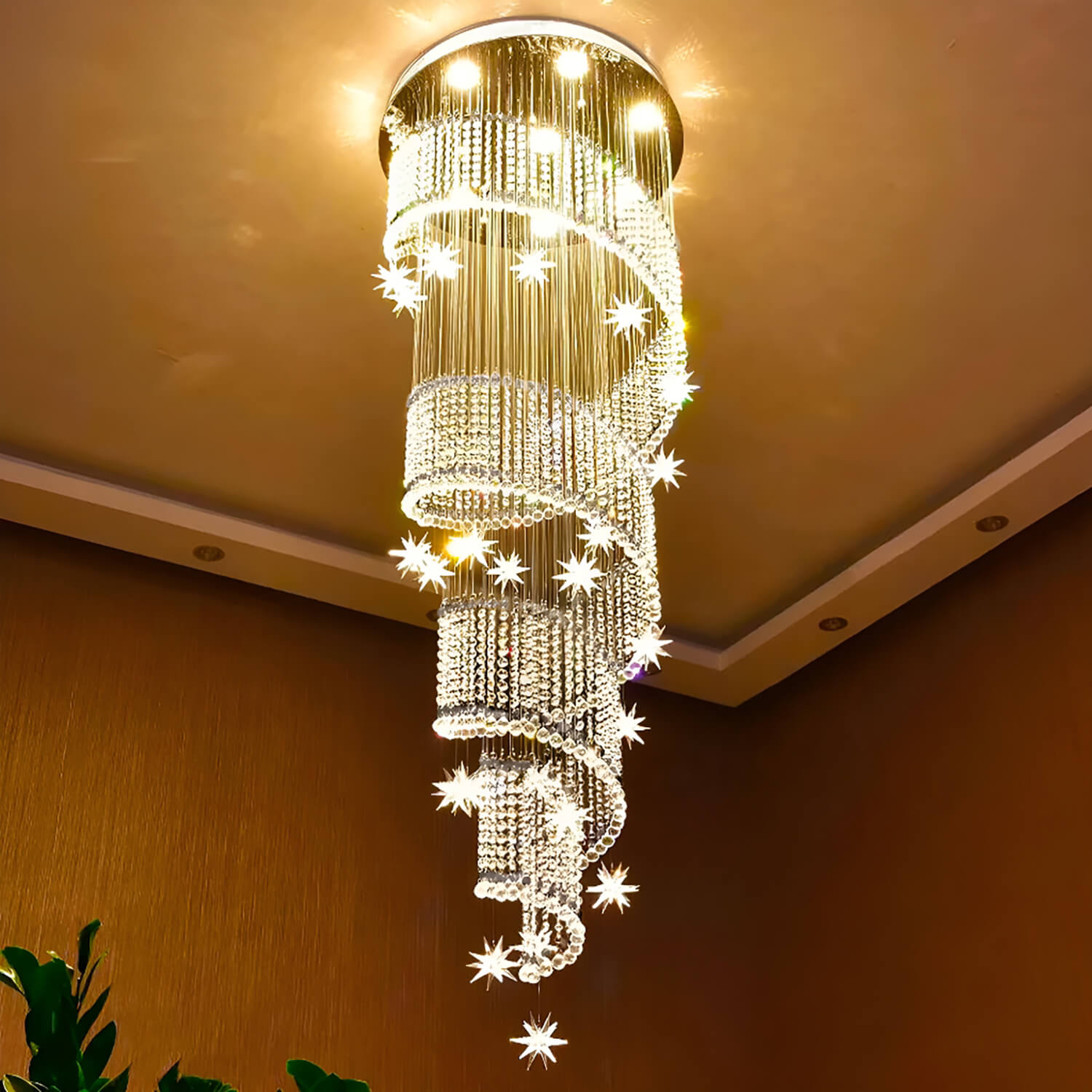 Spiral Meteor Shower Crystal Raindrop Chandelier - Staircase Chandelier