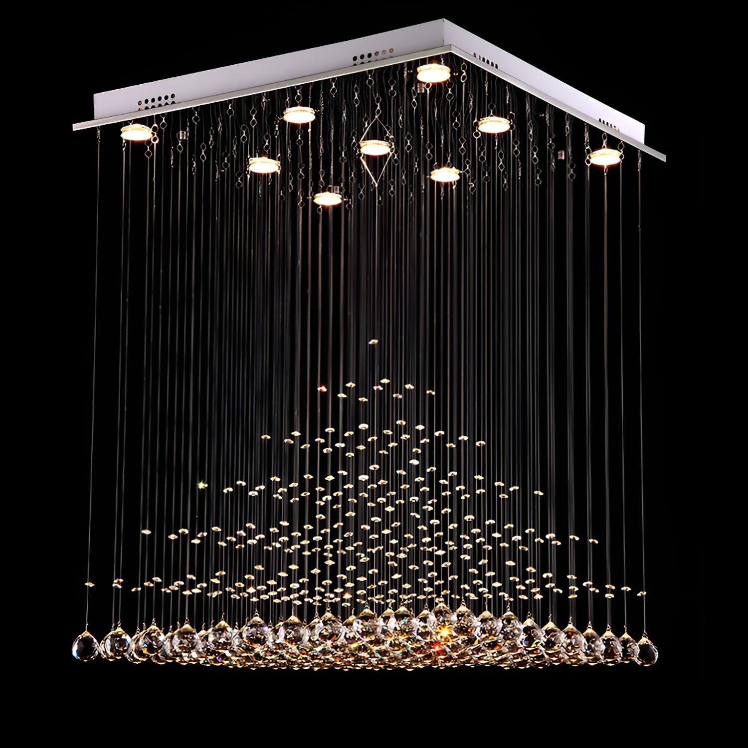 Square Base Pyramid Raindrop Crystal Chandelier - Ceiling Light