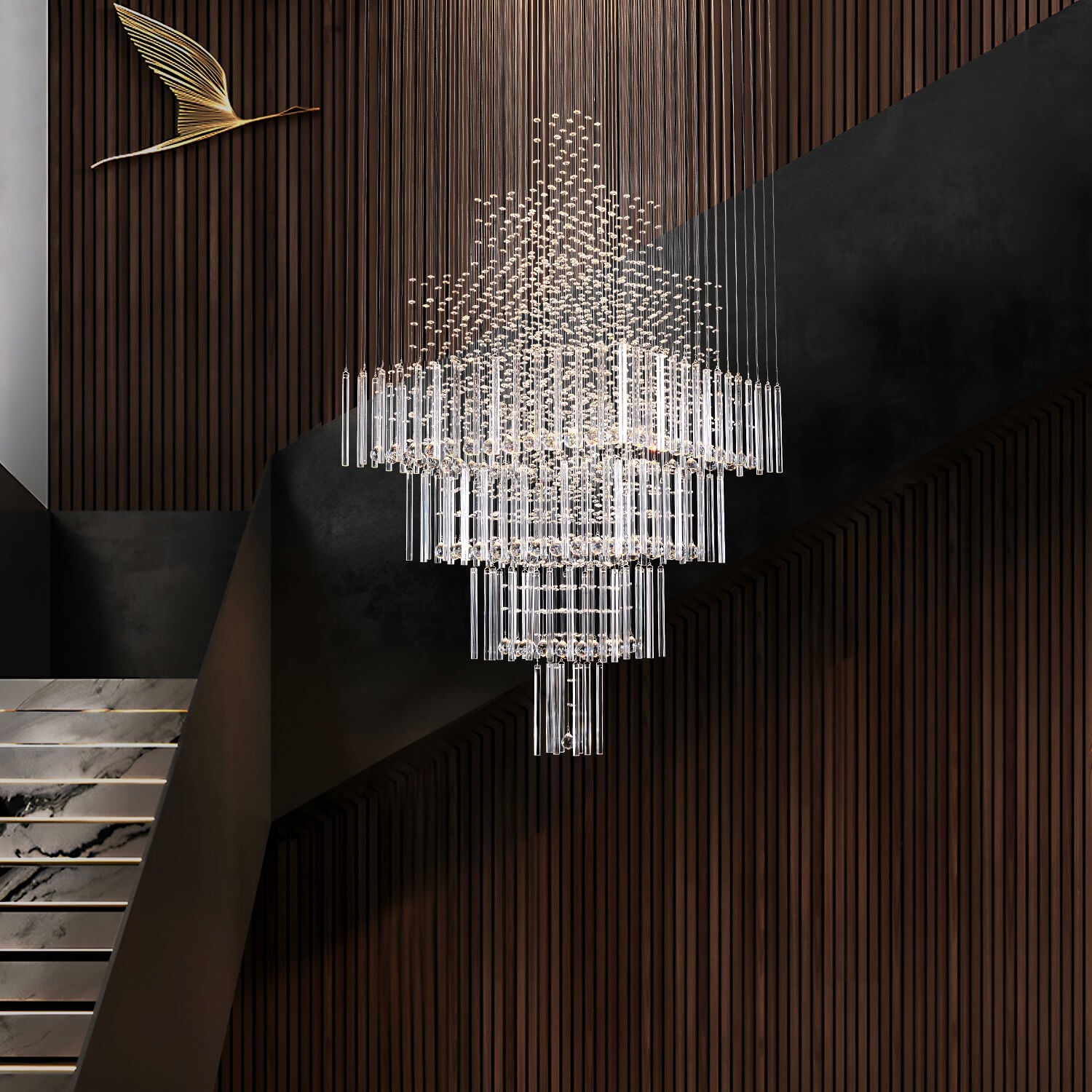 Square Floating Castle Raindrop Crystal Chandelier