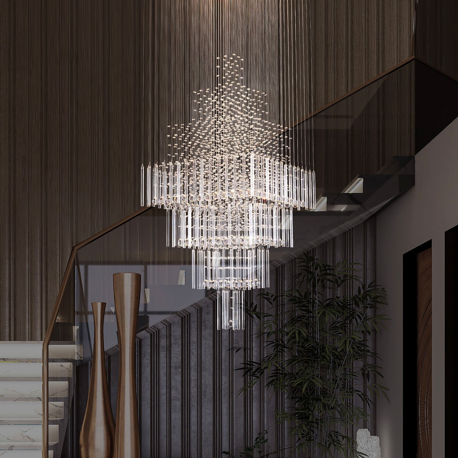 Square Floating Castle Raindrop Crystal Chandelier