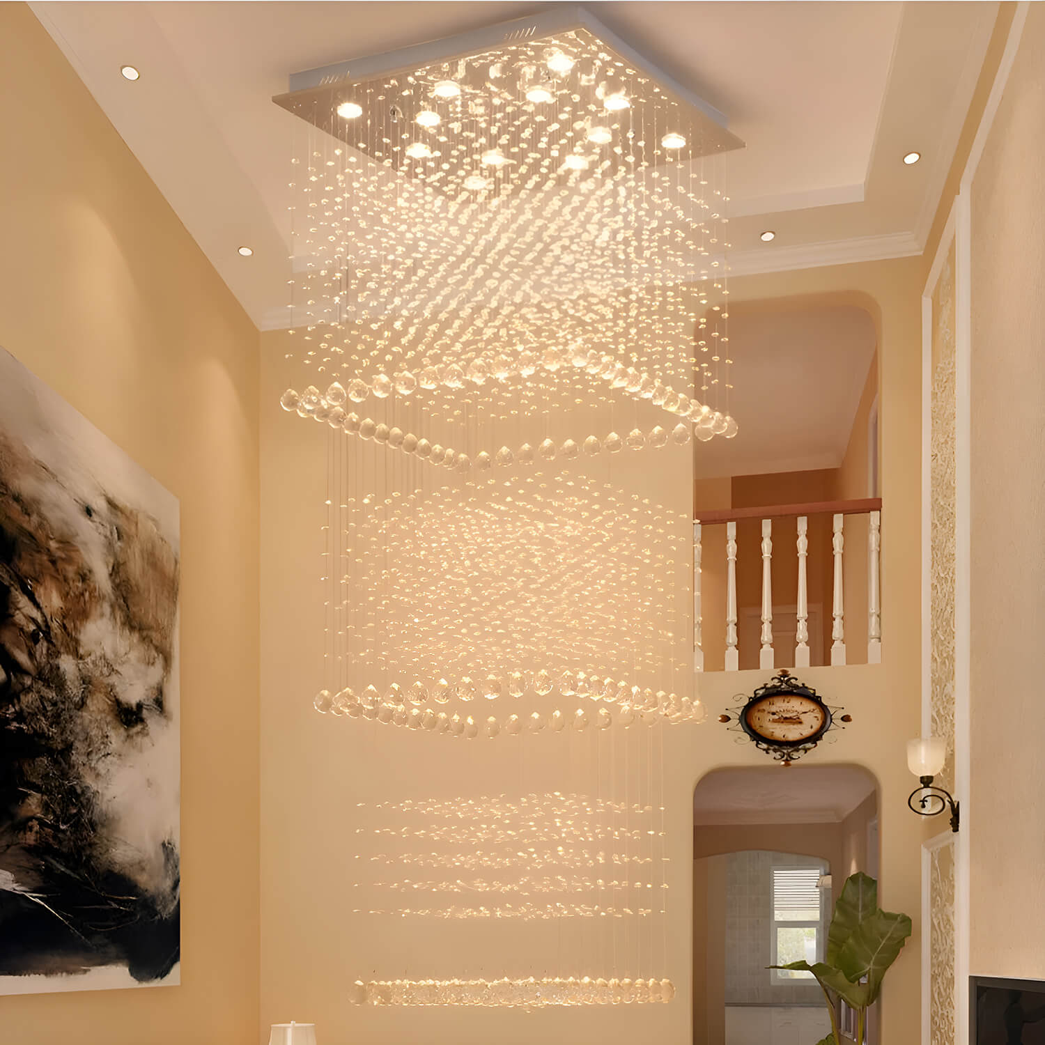 Square Long Crystal Raindrop Chandelier